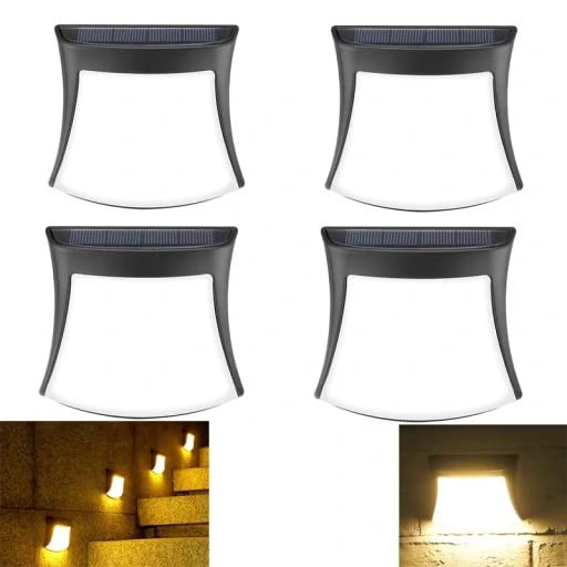 4-Pack Solar Outdoor Lights - Warm White 3 LED Solar Deck Lights with 120° Wide Angle & IP55 Waterproof - Easy Installation for Front Door, Yard, Garage, Deck, Steps, Pathway - Perfect for Home Security & Landscape Lighting
