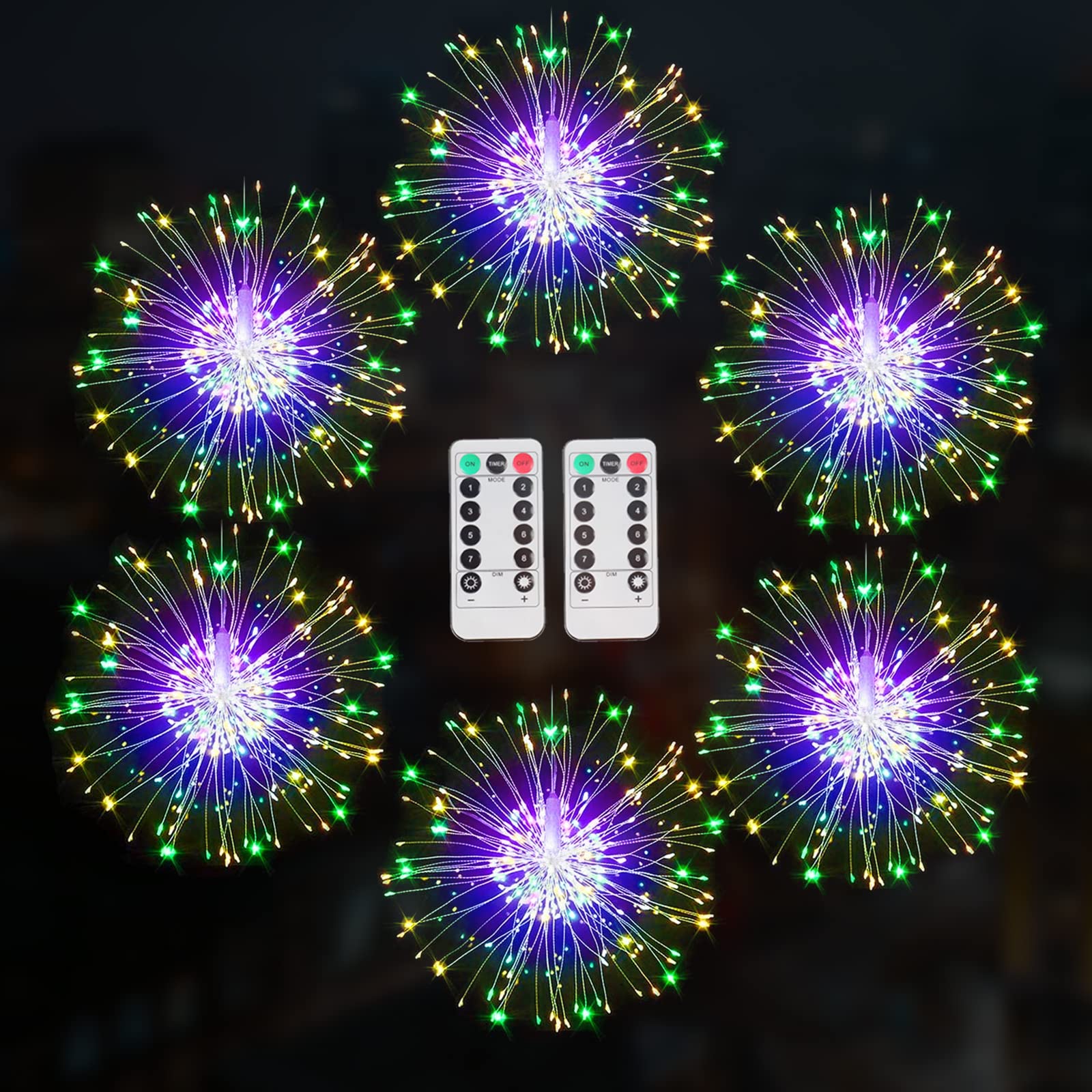 6 Pack Battery Operated Hanging Sphere Fairy Lights - Waterproof Copper Wire Firework Starburst String Lights for Bedroom, Trees, Patio, Wedding Tent Decor - Perfect for Indoor & Outdoor Party, Garden, and Holiday Lighting