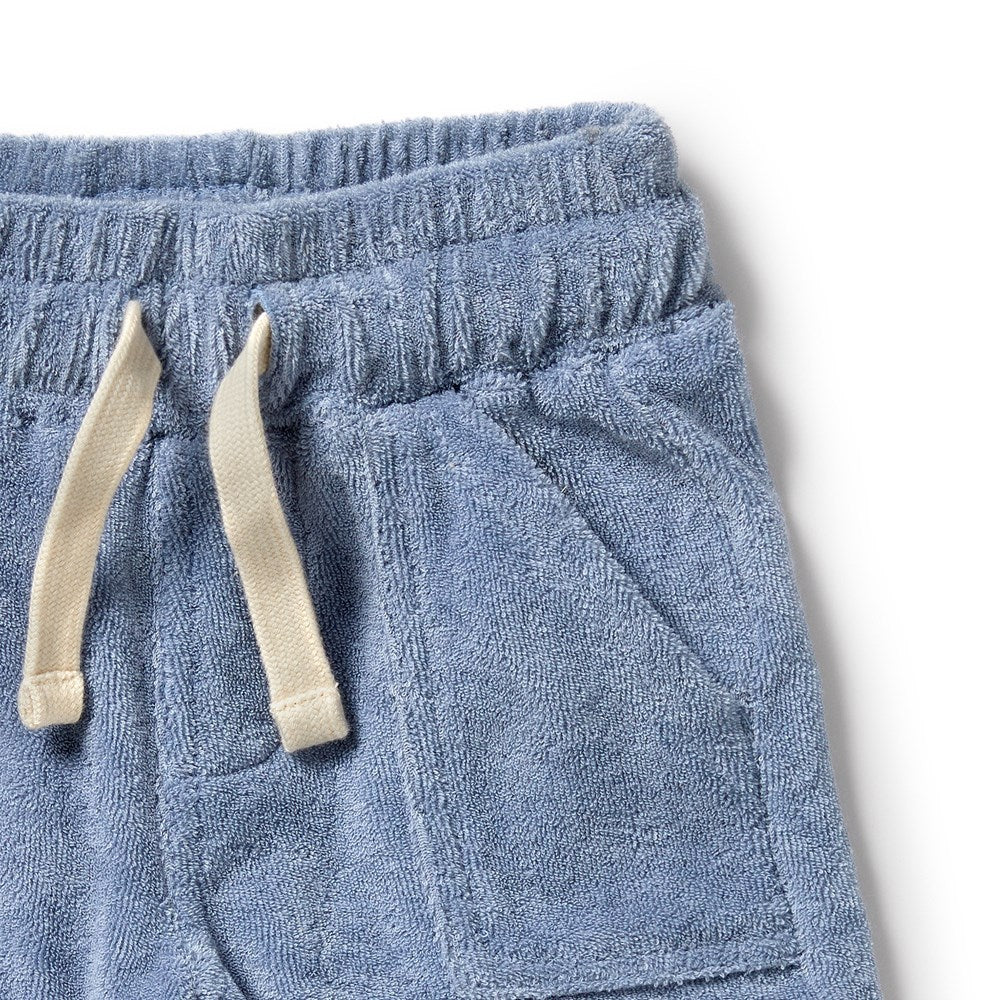 Organic Dusty Blue Terry Shorts for Women - Soft Cotton Lounge Shorts for Sleep, Yoga & Relaxation at Home