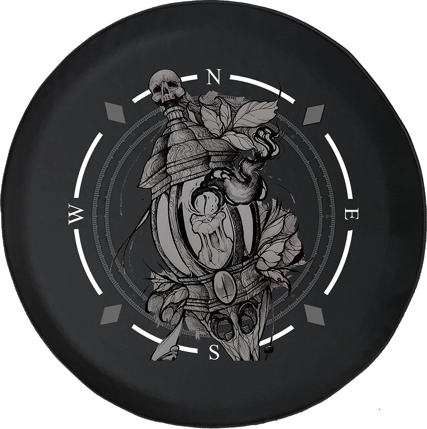 Premium American Spare Tire Cover with Compass & Skull Design - Universal Fit for SUV, Trailer, RV & Most Vehicles | Durable Wheel Accessory for Off-Road Adventures & Camping Trips