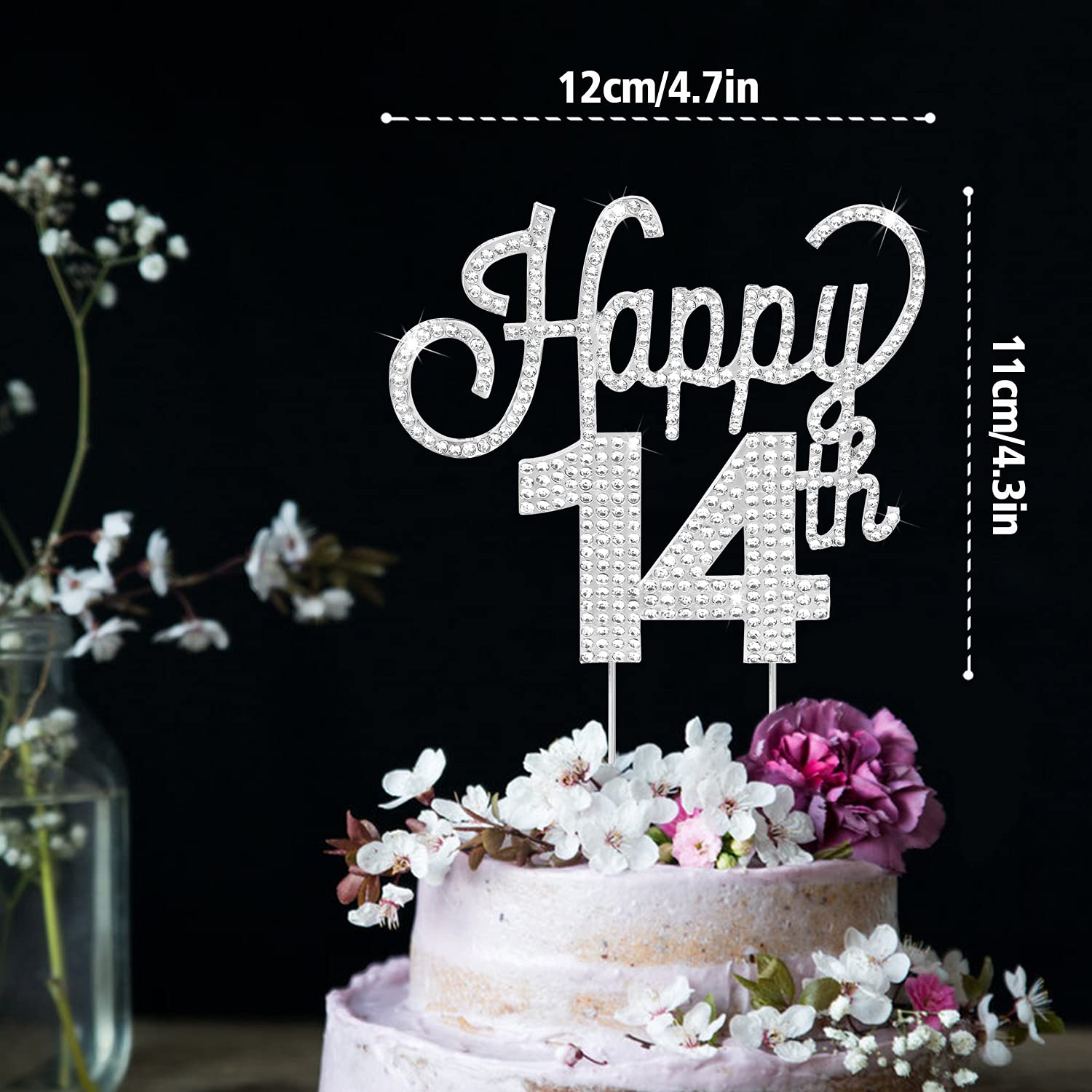 14th Birthday Cake Topper - Silver Rhinestone 'Cheers to 14' Party Decorations for Teen Girls & Boys | Perfect for Birthday Cakes, Cupcakes & Dessert Tables