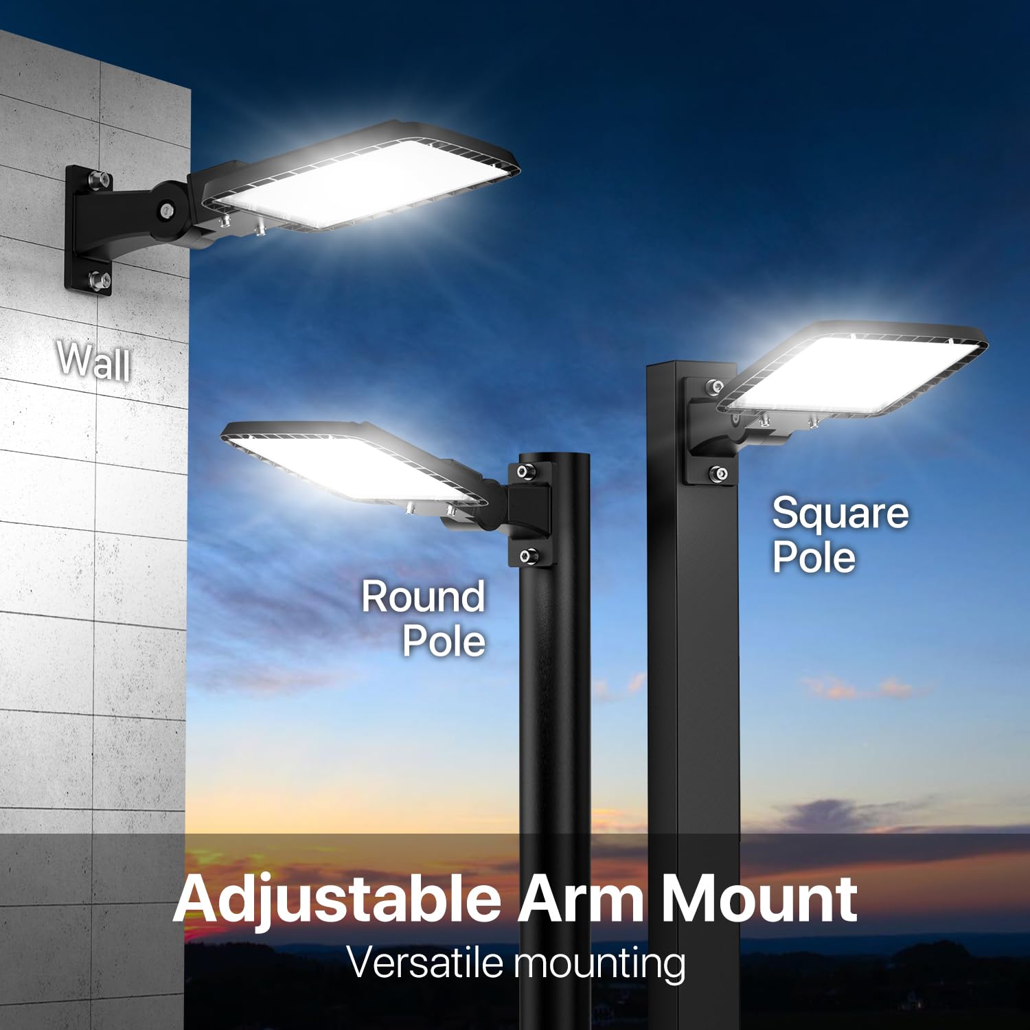 2-Pack 150W LED Shoebox Parking Lot Lights - 5000K Daylight, 22500LM (Eqv 800W HPS) - Outdoor Wall Mount with Adjustable Arm & Dusk to Dawn Sensor - 120V Commercial Grade for Parking Lots, Warehouse, Yard - 7-Year Warranty
