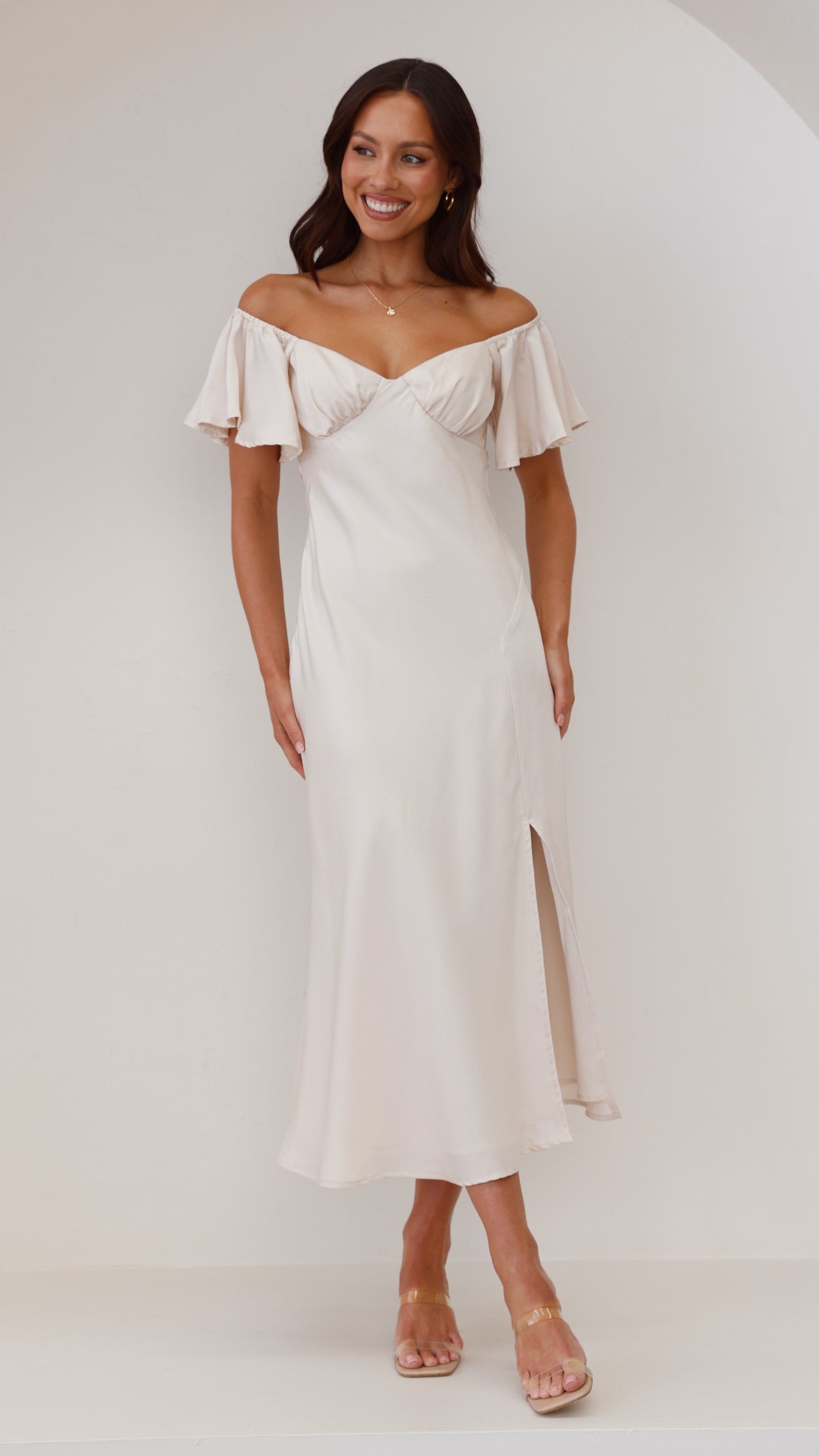 Louisa Midi Dress Ivory - Elegant Flowy Summer Dress for Women | Perfect for Beach Vacations, Weddings & Date Nights