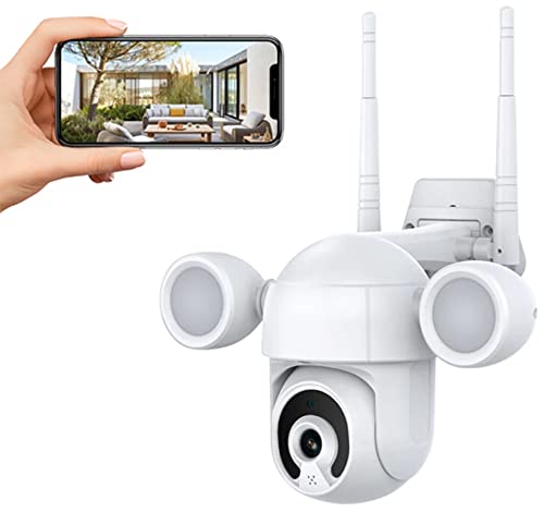 5MP Outdoor Security Camera with Floodlights - Motion-Activated Home Surveillance System, 2-Way Audio & Auto Night Vision, IP66 Waterproof for Backyard, Garage & Front Door Protection (Works with Alexa/Google Assistant) - Perfect for 24/7 Home Security and Property Monitoring