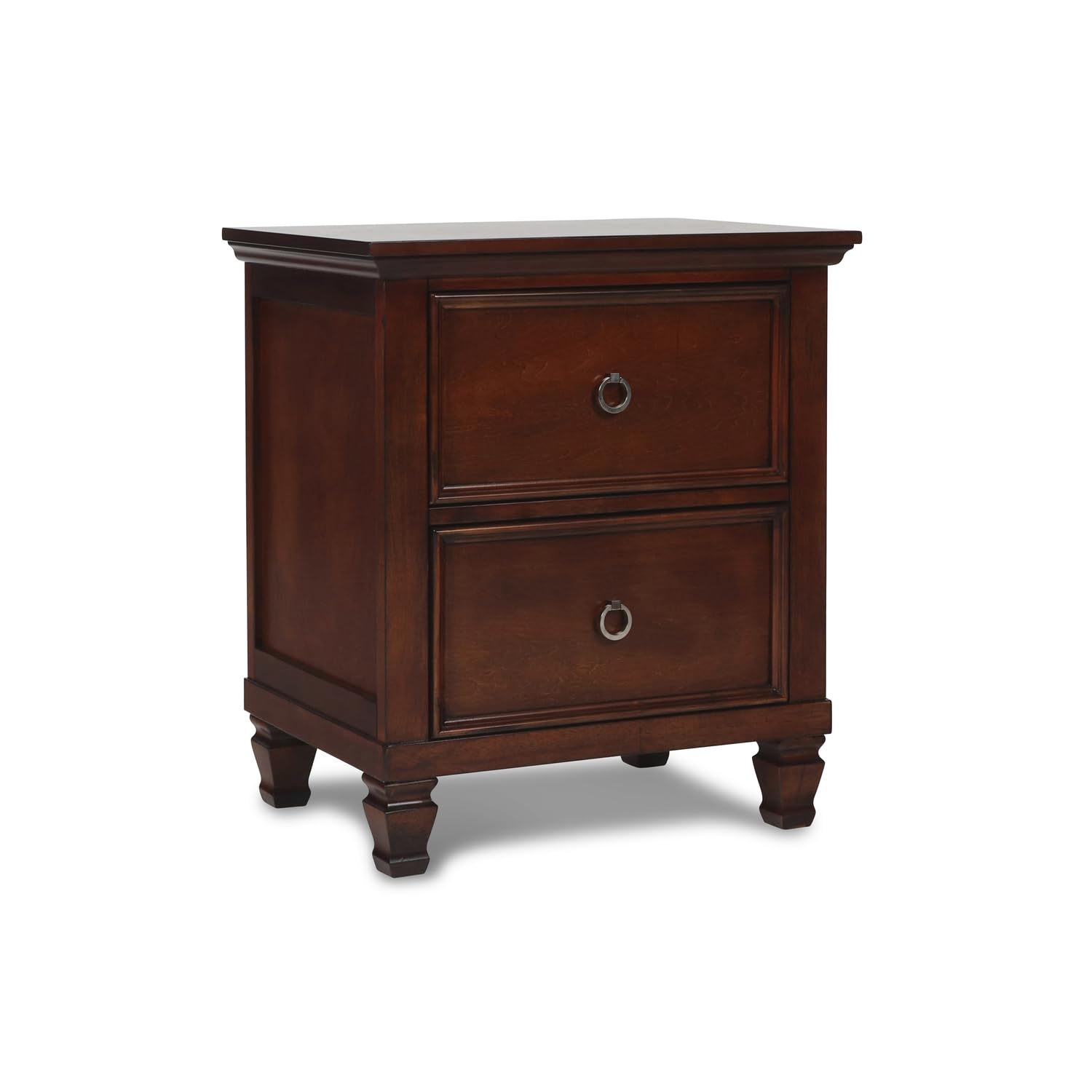Tamarack Wood 2-Drawer Nightstand - Classic Brown Cherry Bedside Table for Bedroom | Rustic Wooden Nightstand with Storage Drawers | Perfect for Small Spaces & Apartment Living