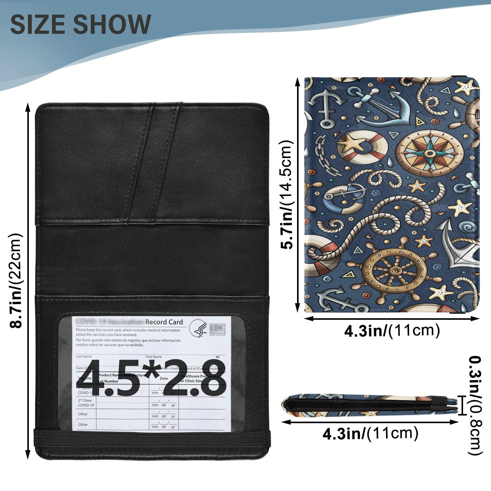 Adorable Cartoon Hand-Drawn Nautical Passport Holder & Vaccine Card Set - Waterproof Travel Wallet for Men & Women - Perfect for Airports, Cruises and International Trips