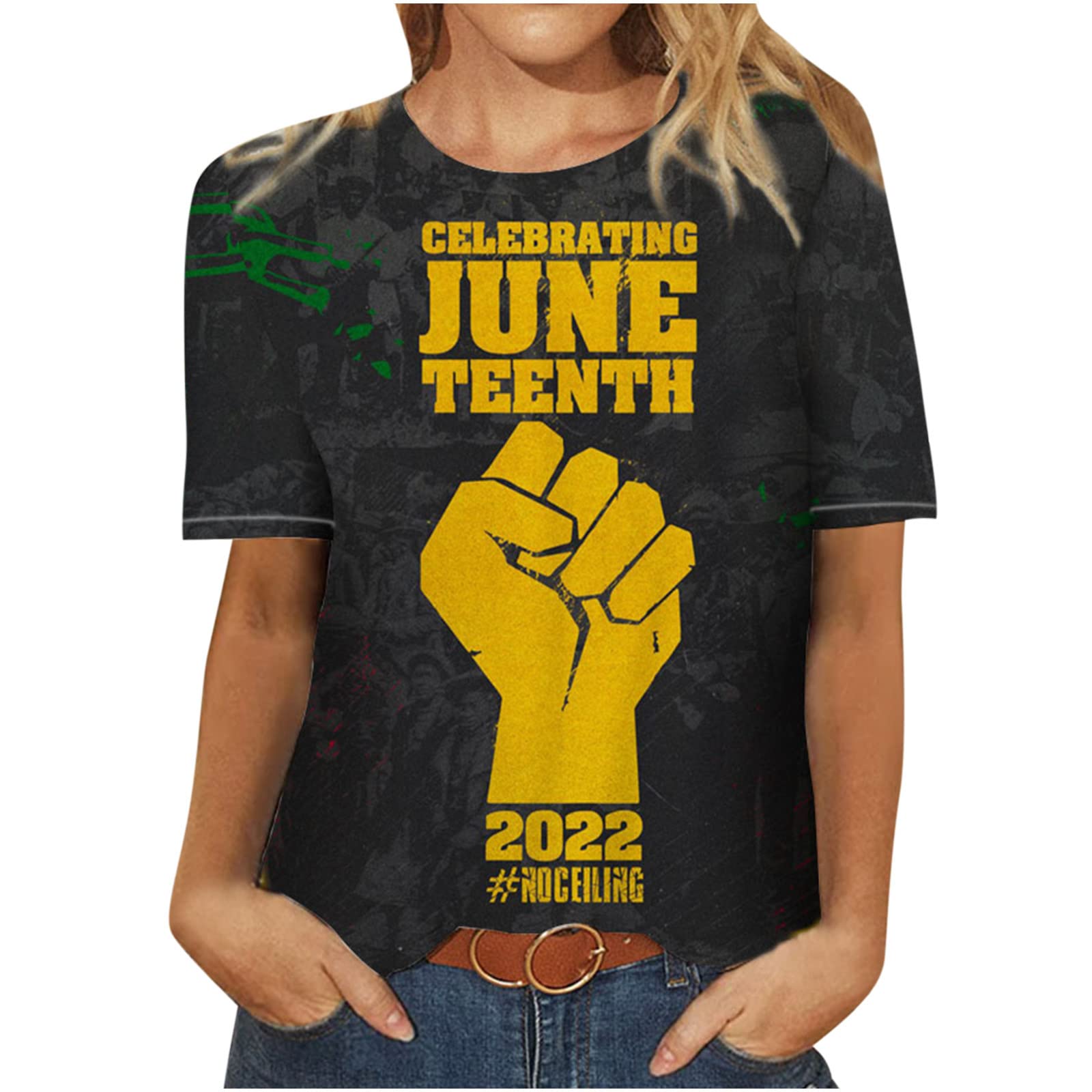 Juneteenth Celebration Women's T-Shirt - Printed Round Neck Short Sleeve Casual Top for Women | Perfect for Juneteenth Events, Casual Outings & Everyday Wear