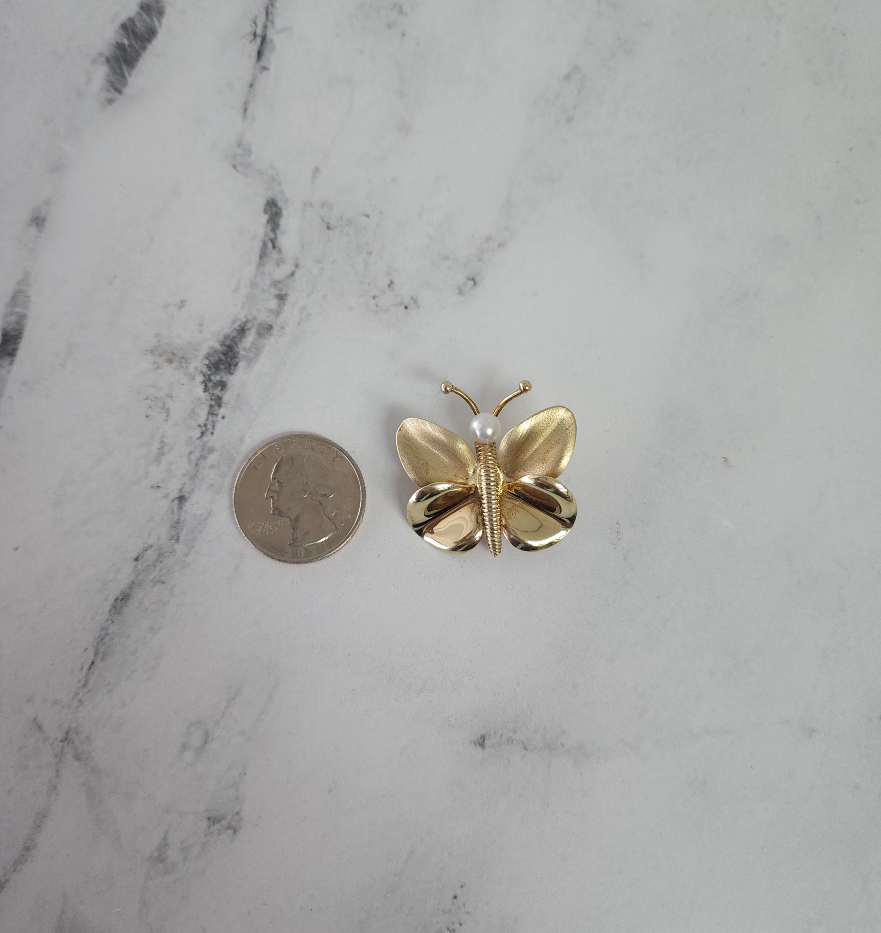 5MM Pearl Gold Butterfly Brooch - 14k Yellow Gold Pin for Women - Elegant Jewelry Gift for Weddings, Parties & Special Occasions