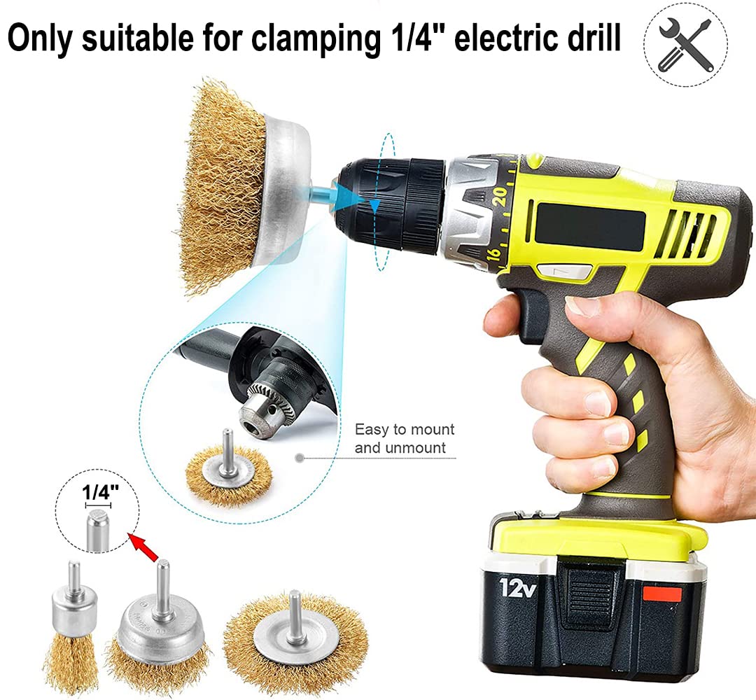 9-Piece Steel Wire Brush Wheel Set for Drill - 1/4