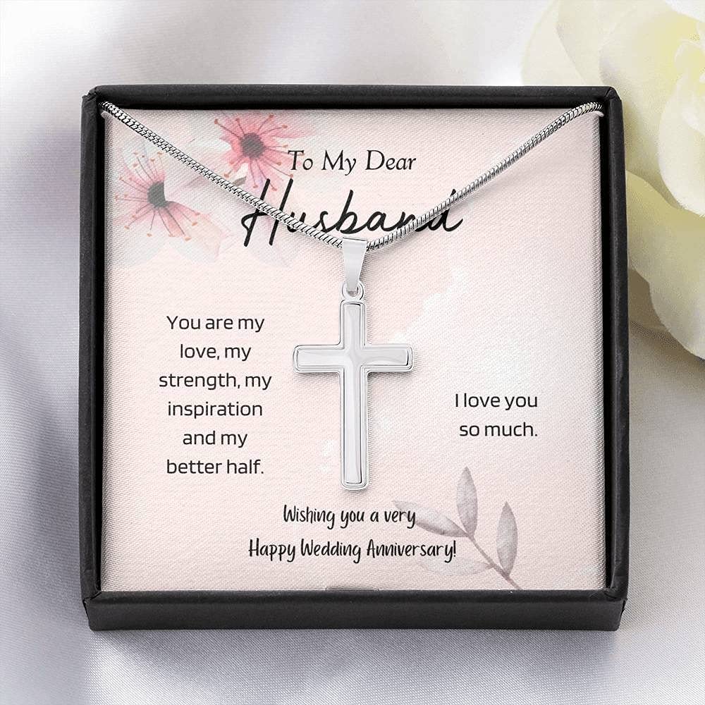 Personalized Cross Necklace for Men - Handcrafted Anniversary Gift for Husband - Wedding Jewelry with Engraved Message - Perfect for Valentine's Day, Birthday & Romantic Occasions