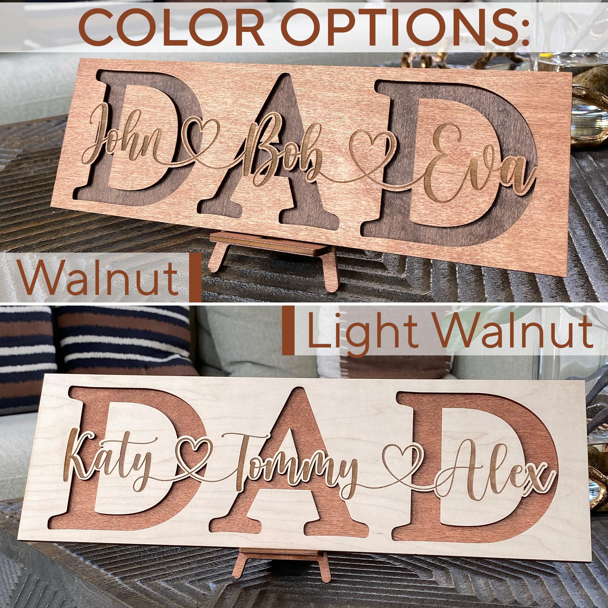 Personalized Wooden Plaque for Dad - Custom 3D Curved Father's Day Gift from Daughter & Son with Kids' Names | Unique Christmas & Birthday Gift for Dad | Home & Office Decor
