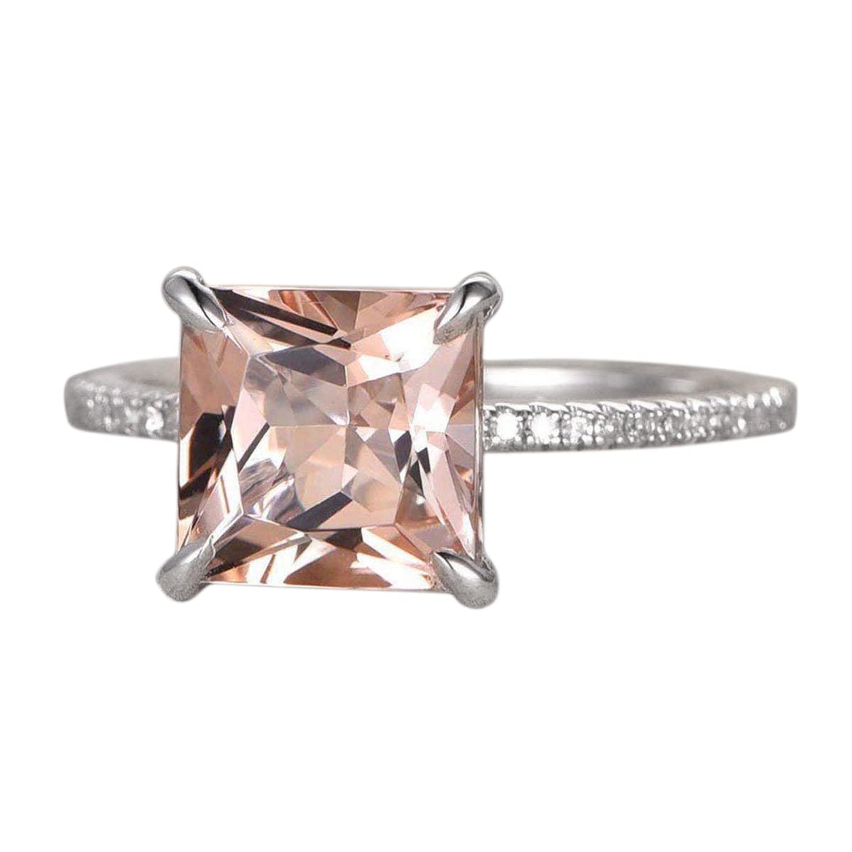 1.25 Carat Peach Pink Morganite Princess Cut Diamond Engagement Ring in 18k Gold Plating – Perfect for Proposals, Weddings & Anniversary Gifts
