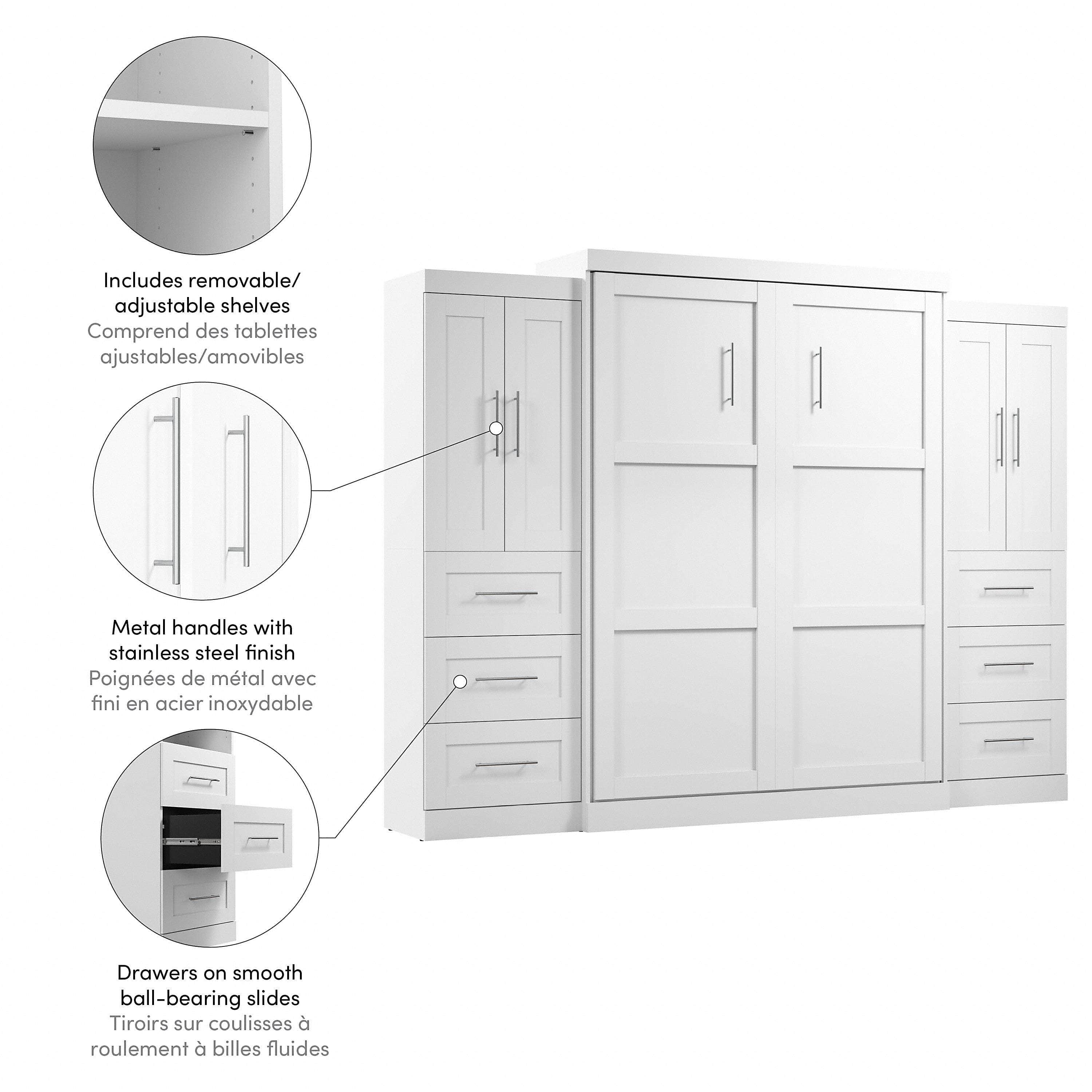 Pur Queen Murphy Wall Bed with Closet Storage Cabinets (115W) - 7 Color Options - Space-Saving Solution for Small Apartments, Guest Rooms & Home Offices