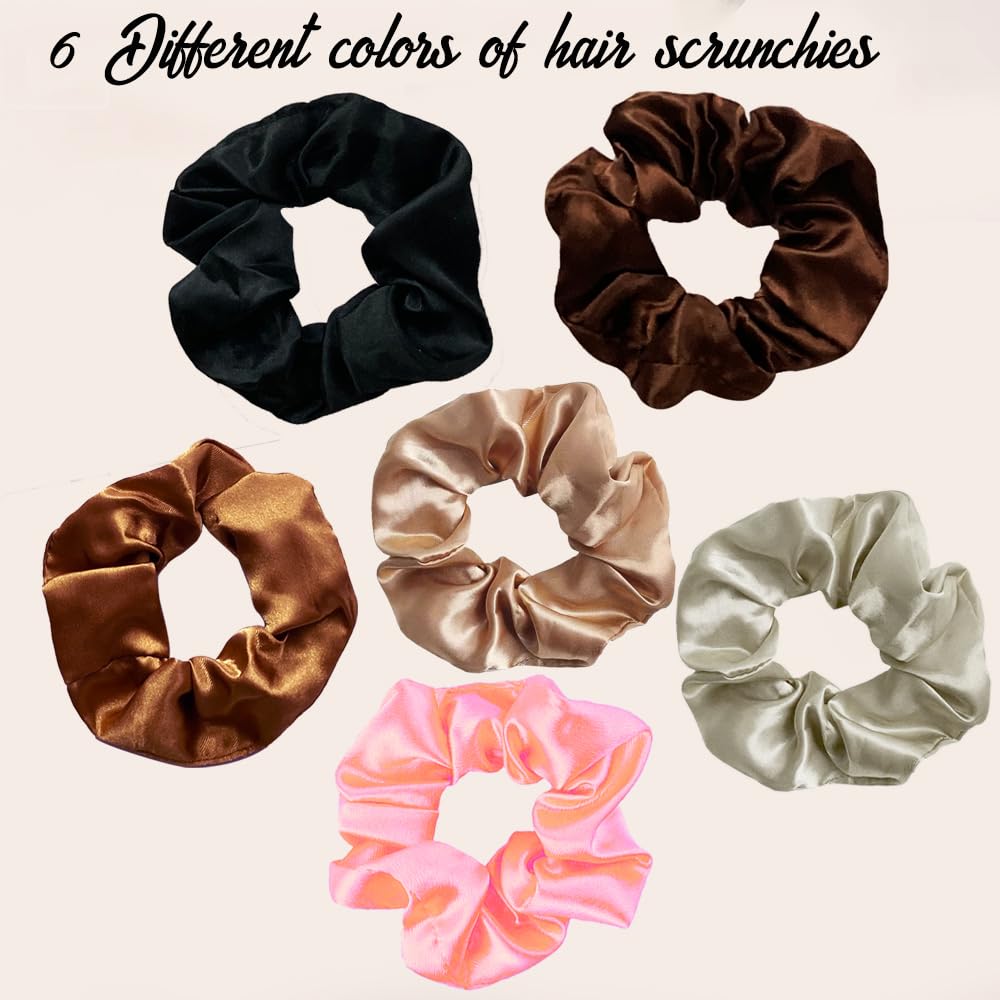 6 Pack Soft Hair Scrunchies for Women & Girls - Stretchable Elastic Hair Ties for Ponytails, Buns & Braids - Gentle No-Slip Hair Accessories for School, Workout, Yoga & Everyday Use