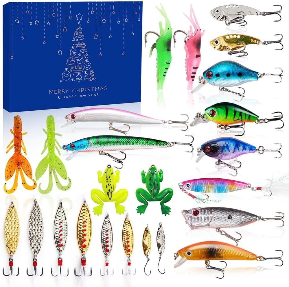 2023 Christmas Fishing Advent Calendar - 24 Days Fishing Tackle & Lures Set for Men, Adult Fishing Lovers | Countdown to Christmas Gift for Anglers | Perfect for Holiday Fishing Trips & Stocking Stuffers