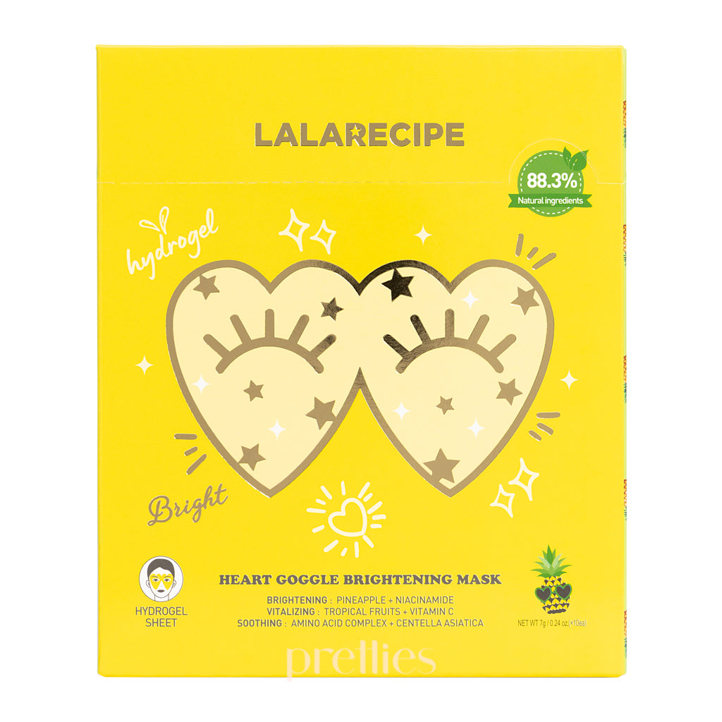 LALARECIPE Heart Goggle Brightening Mask (Pineapple Yellow) 10pcs/Box - Korean Sheet Mask for Glowing Skin, Hydration & Radiance - Perfect for Spa Day, Self-Care Routine & Gift Giving