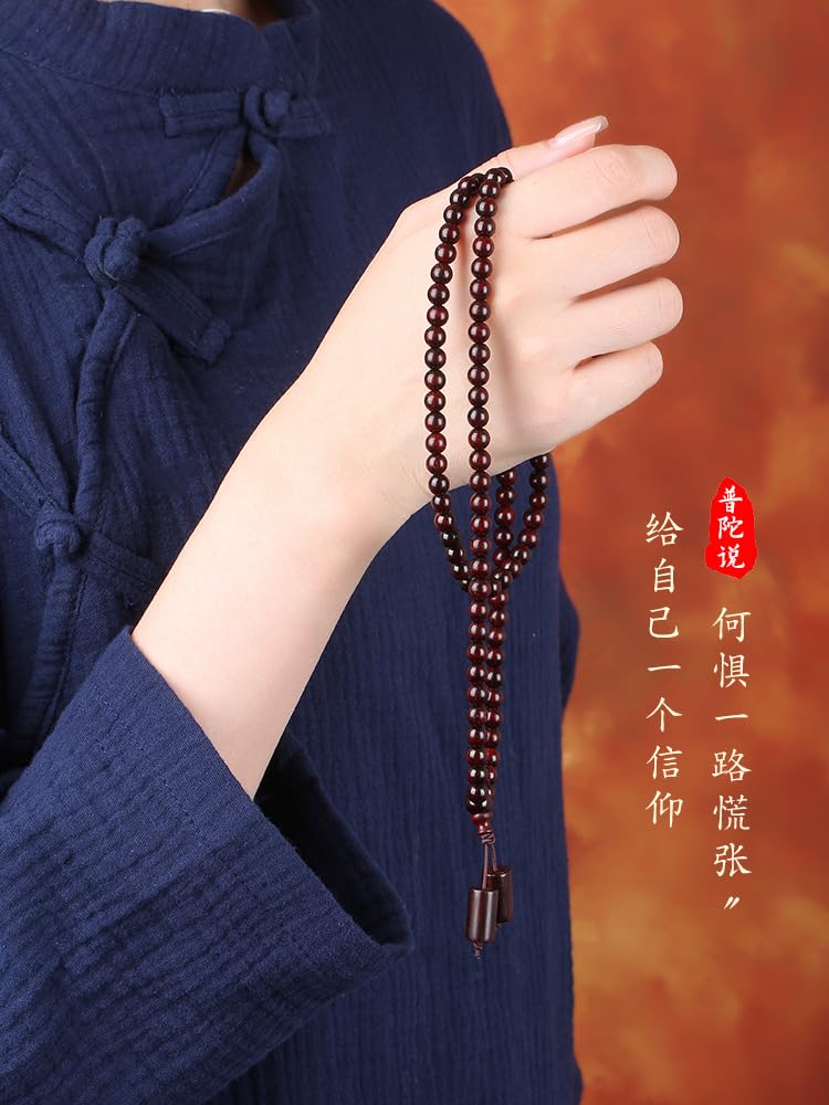 Authentic Indian Sandalwood Mala Beads Bracelet - 108 Natural Wood Prayer Beads for Men & Women - Spiritual Meditation Yoga Accessories - Fashion Jewelry Gift for Mother's Day, Birthday, Anniversary (Great for Daily Meditation, Stress Relief & Mindful Living)