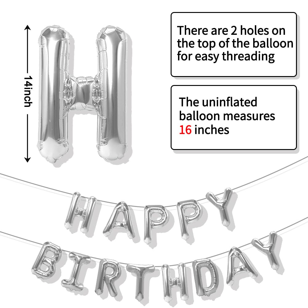 16 Inch Reusable Mylar Foil Balloon Letters - Happy Birthday Banner Sign Kit with Silver Balloons for Kids & Adults Party Decorations | Perfect for Birthday Celebrations, Baby Showers & Anniversary Parties