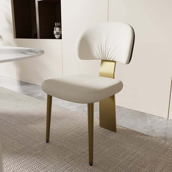 Modern White Upholstered Dining Chairs Set of 2 - Armless Side Chairs with Curved Back for Kitchen, Dining Room & Home Decor
