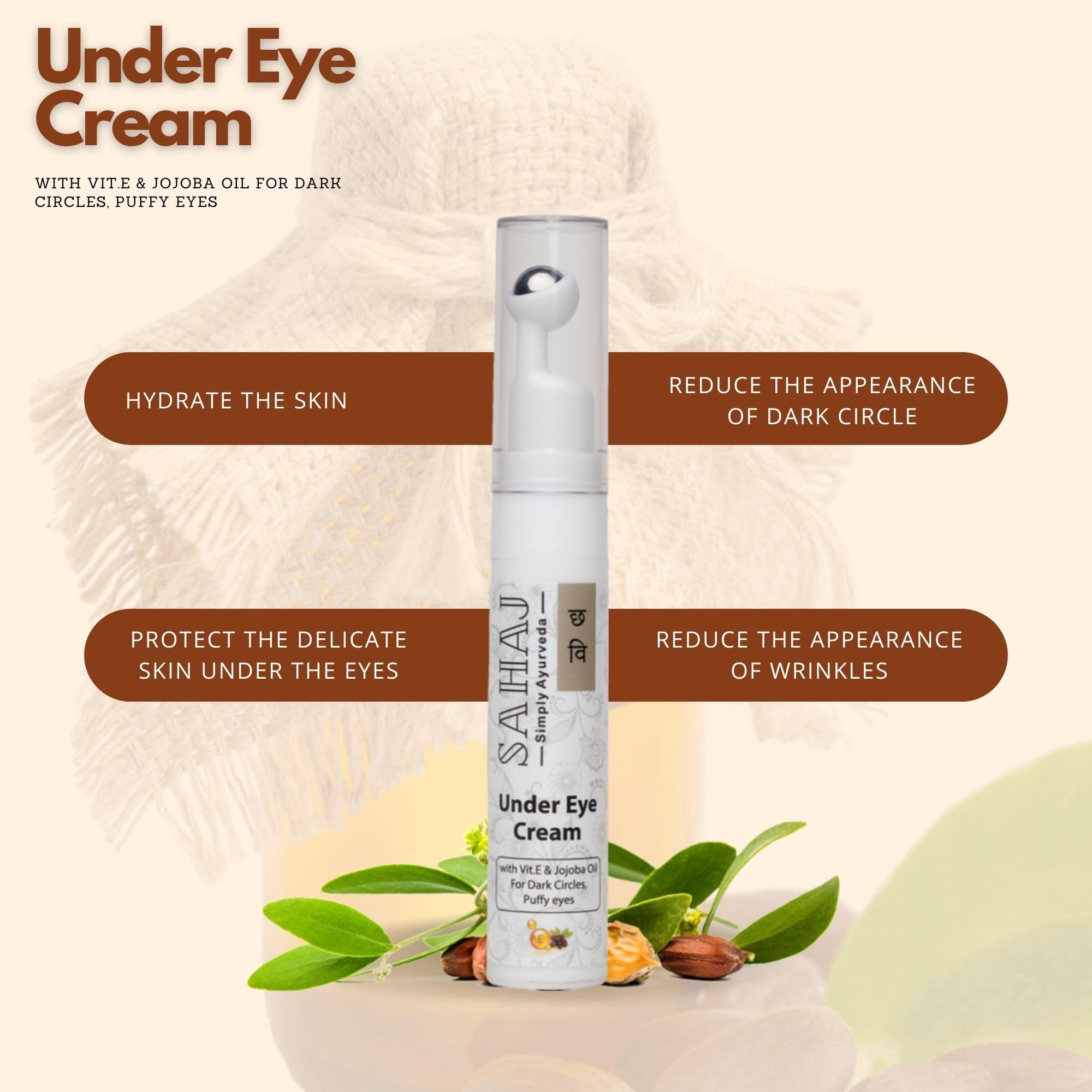 SAHAJ Chhavi Ayurvedic Under Eye Cream for Dark Circles & Puffiness - Natural Eye Treatment for Women | Reduce Wrinkles & Brighten Skin | Perfect for Nighttime Skincare Routine & Daily Use