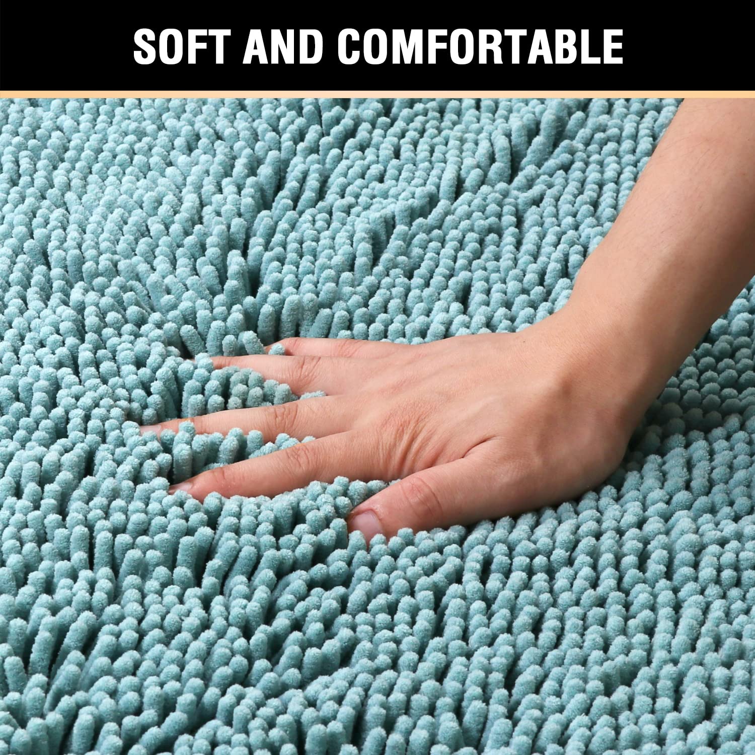 H.VERSAILTEX Non-Slip Chenille Bath Rug - Ultra Soft Absorbent Shag Bath Mat for Bathroom & Shower - Machine Washable, Quick Dry - Perfect for Bathroom Safety & Comfort (Aqua Haze, 20