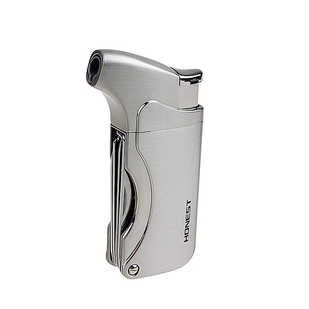 5-in-1 Windproof Refillable Lighter with Pipe Cleaner - for Cigarettes, Cigars & Pipes (Gray)