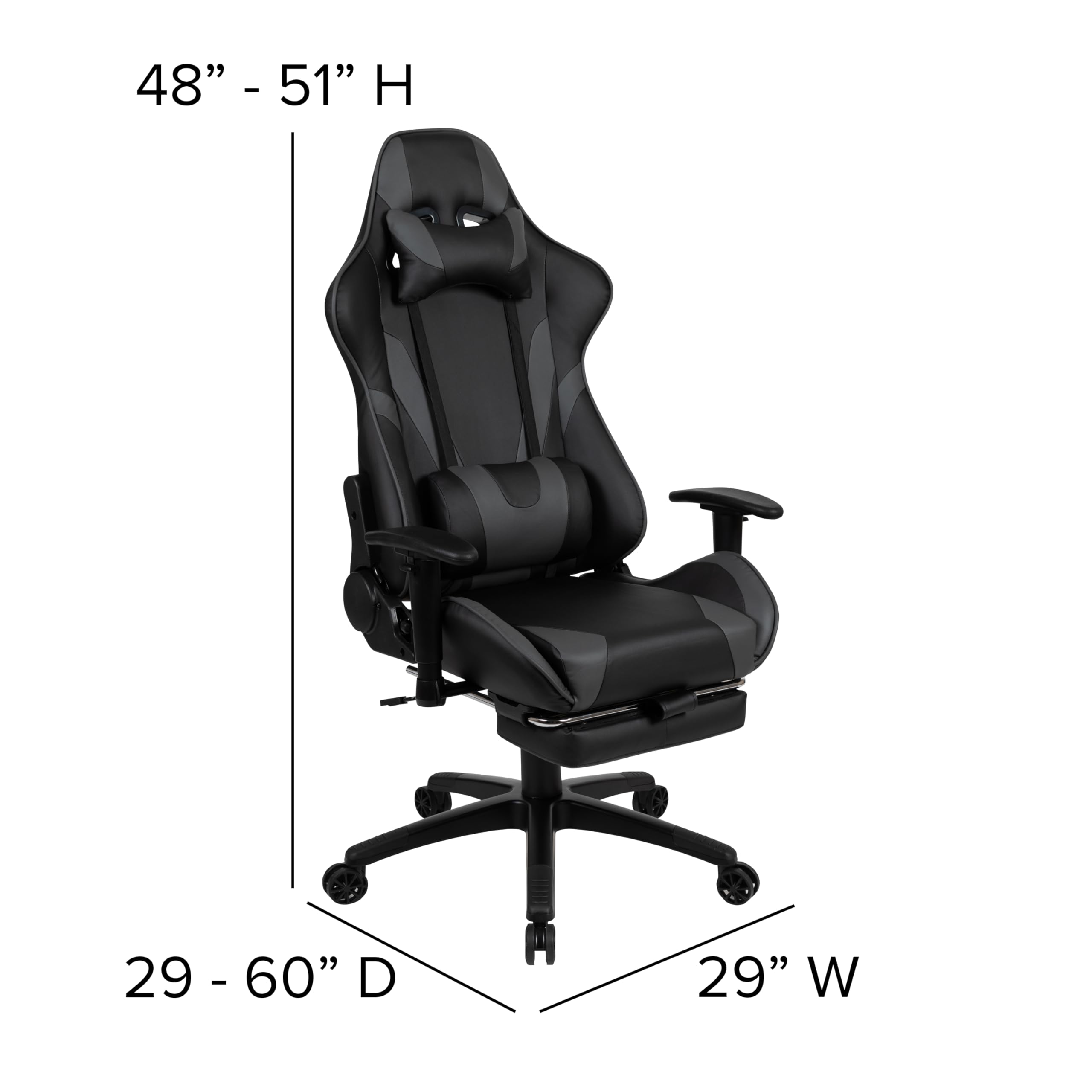 Ergonomic Gaming Desk & Reclining Chair Set with Gray Footrest - Includes Cup Holder, Headphone Hook, Removable Mouse Pad & Cable Management - Perfect for PC Gaming, Streaming & Home Office Setup