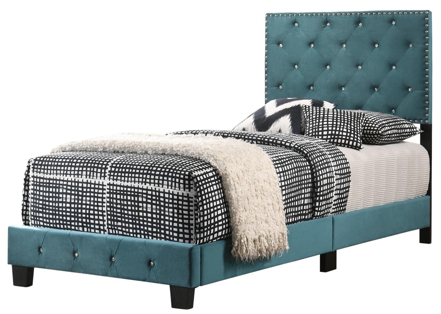 Modern Indoor Bedroom Furniture - Suffolk Green Twin Panel Bed Frame for Kids & Teens | Perfect for Small Spaces & Guest Rooms