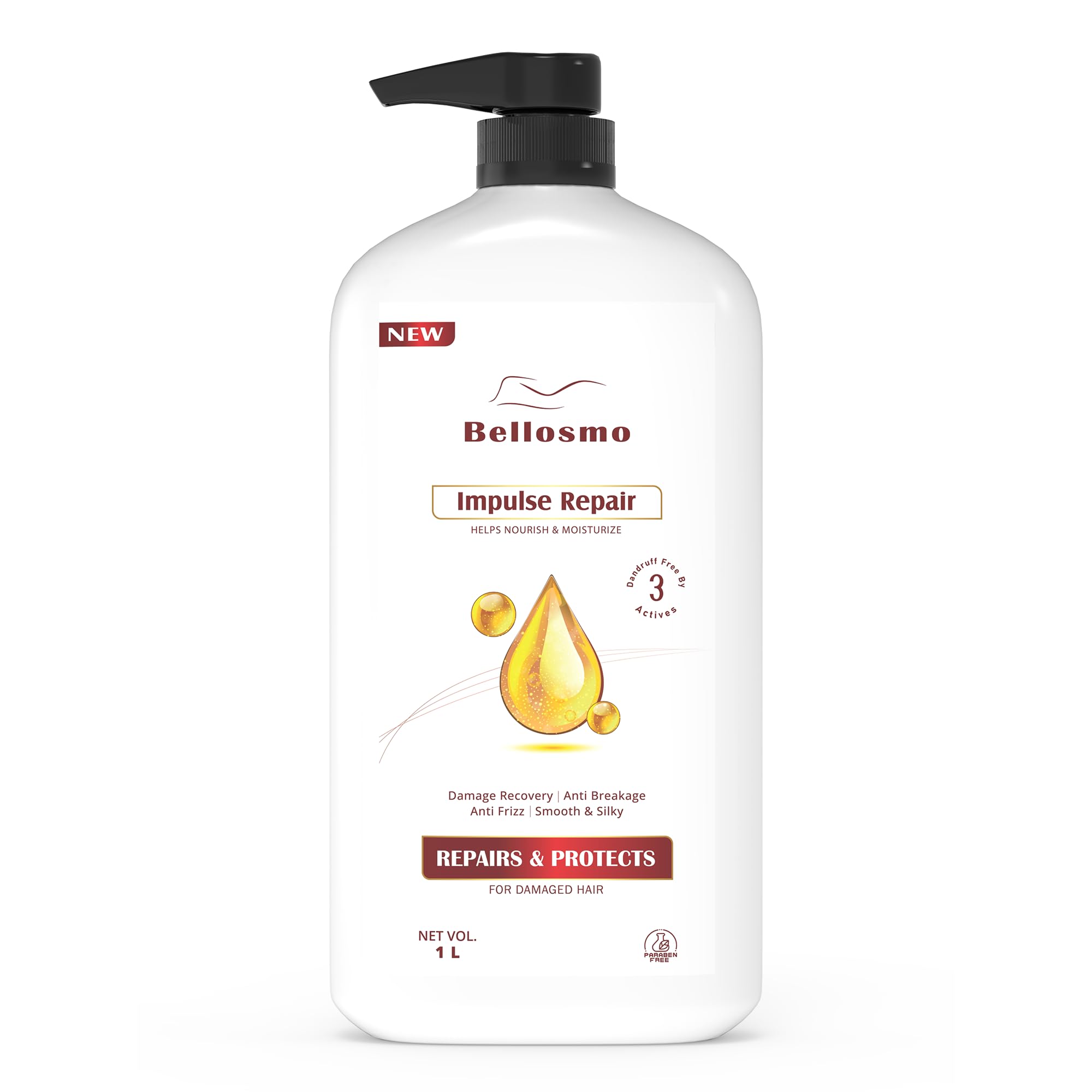 Bellosmo Professional Repair Shampoo for Damaged Hair - Natural Hair Care Treatment - 1L Bottle - Restores Dry & Brittle Hair for Salon-Quality Results at Home