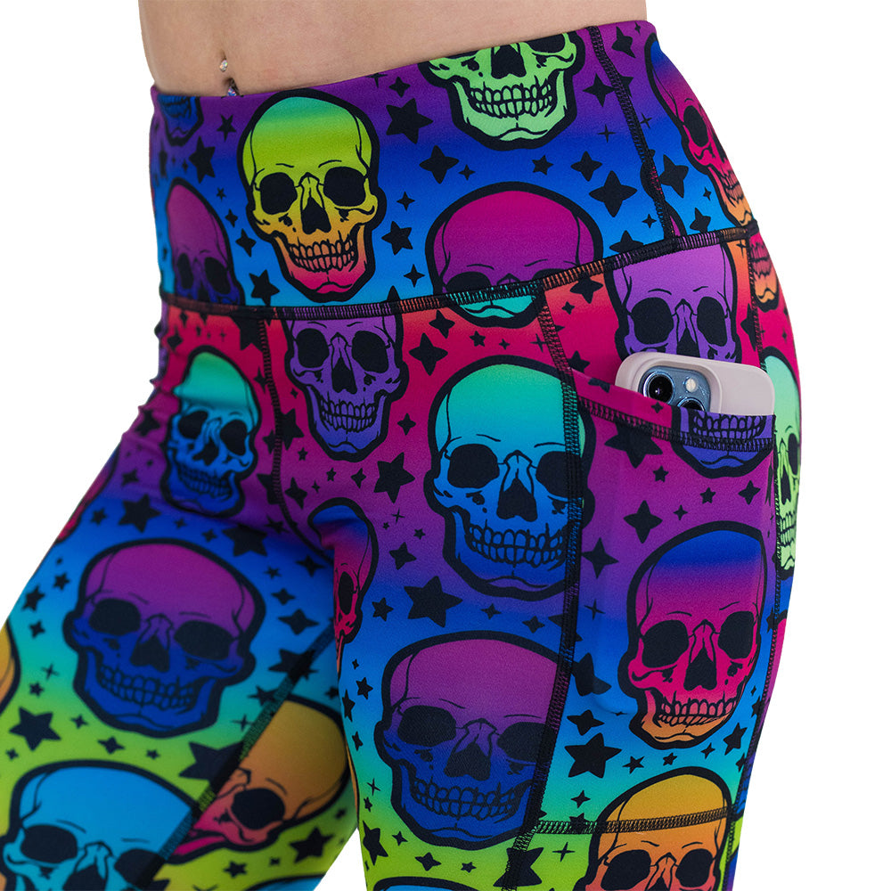 Psychedelic Skull Print Yoga Leggings for Women - High Waisted Stretchy Workout Pants for Gym, Running & Dance