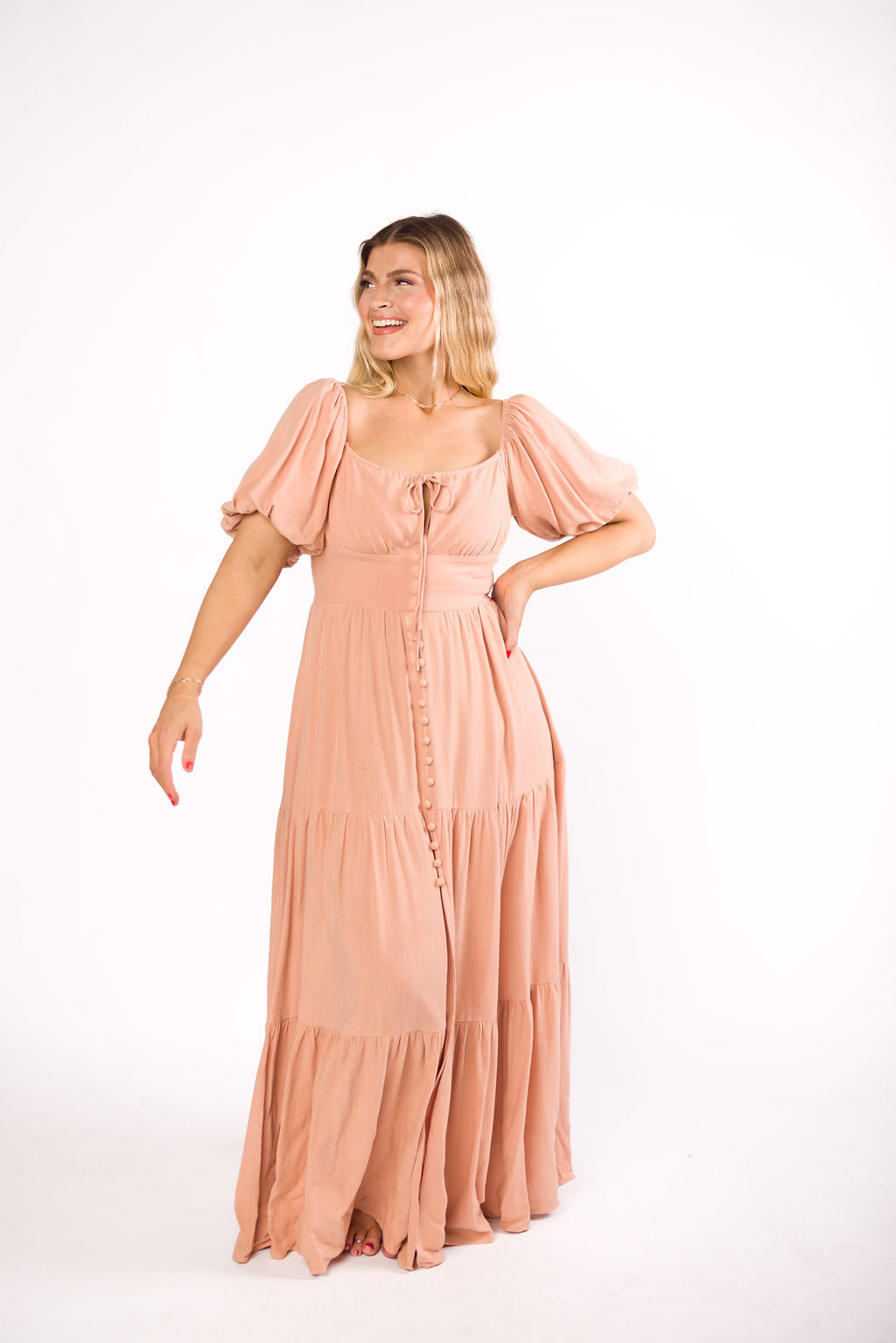 Genevieve Tiered Maxi Dress in Peach Clay - Flowy Summer Dress for Women, Beach Wedding Guest Outfit, Boho Chic Fashion