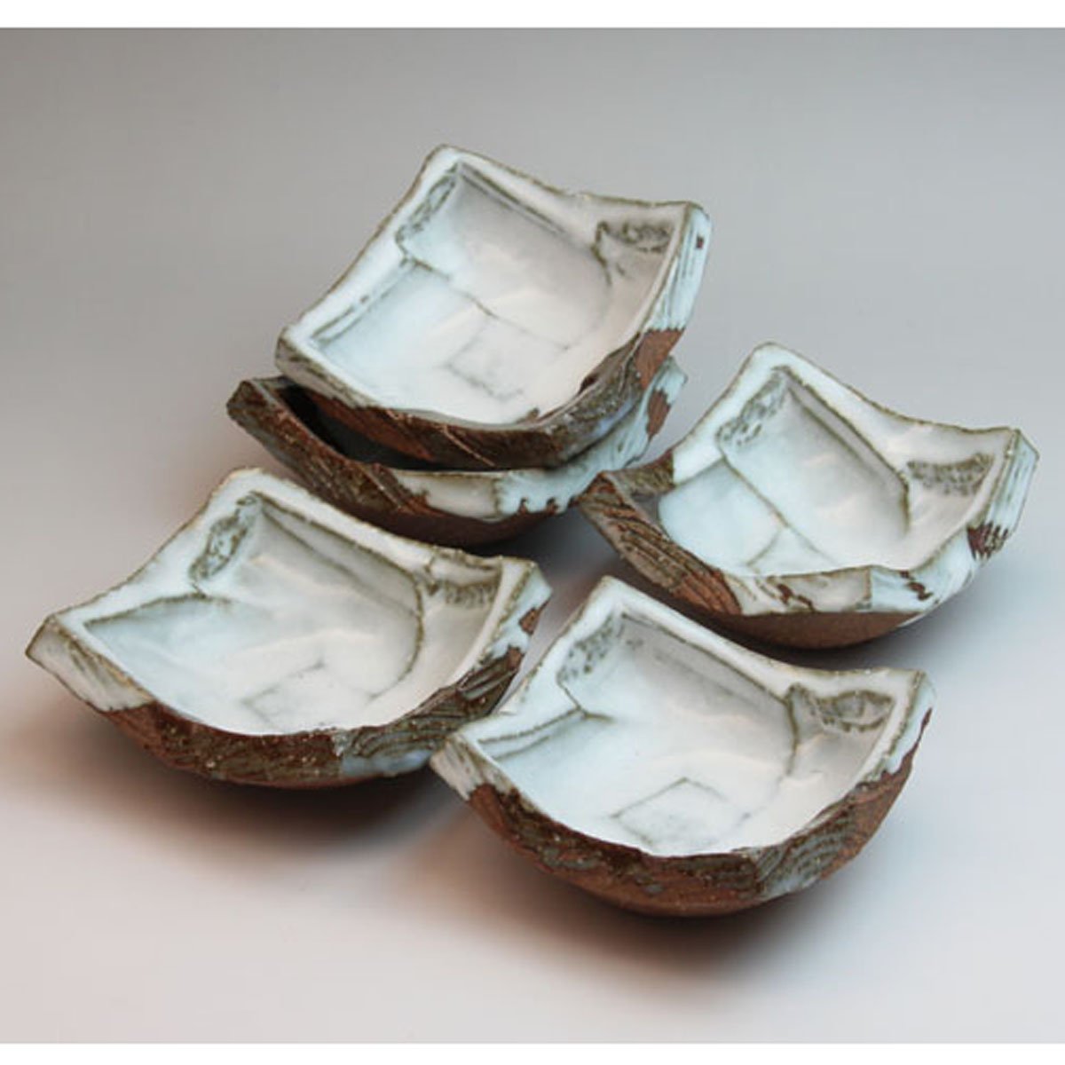 Authentic Japanese Hagi-Ware Ceramic Set - 5 Handcrafted Kurinuki Small Plates with Wooden Gift Box | Shuto24277 | Perfect for Sushi, Appetizers & Japanese Tea Ceremony