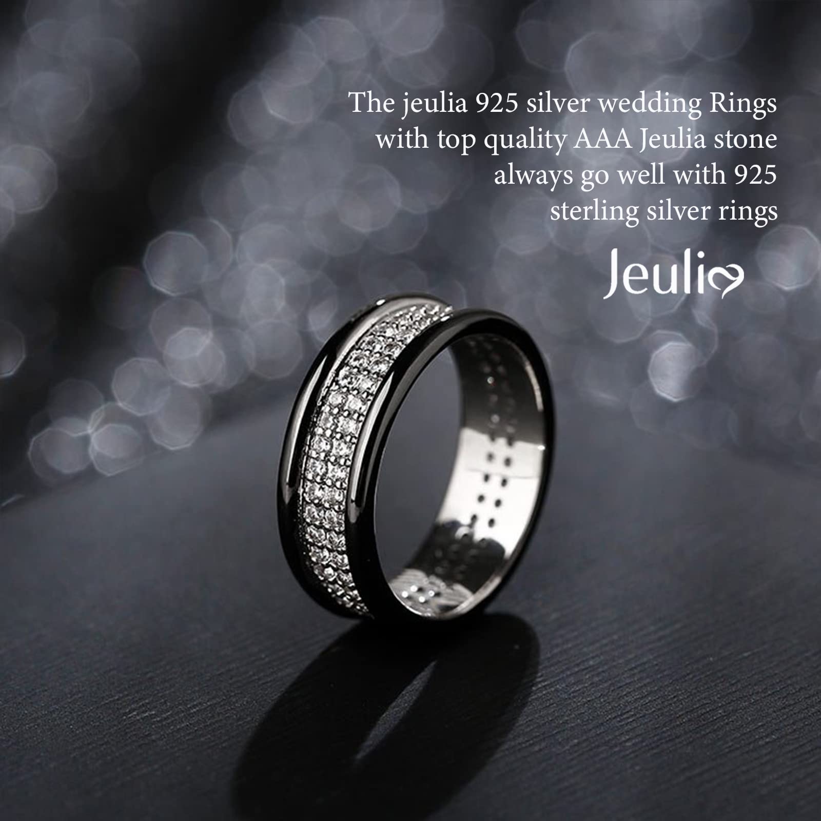 Jeulia Sterling Silver Two-Tone Round Cut Wedding Band Set for Men & Women – Diamond Engagement Ring Stackable Rings with Jewelry Gift Box – Perfect for Anniversaries, Proposals & Couple Jewelry Gifts