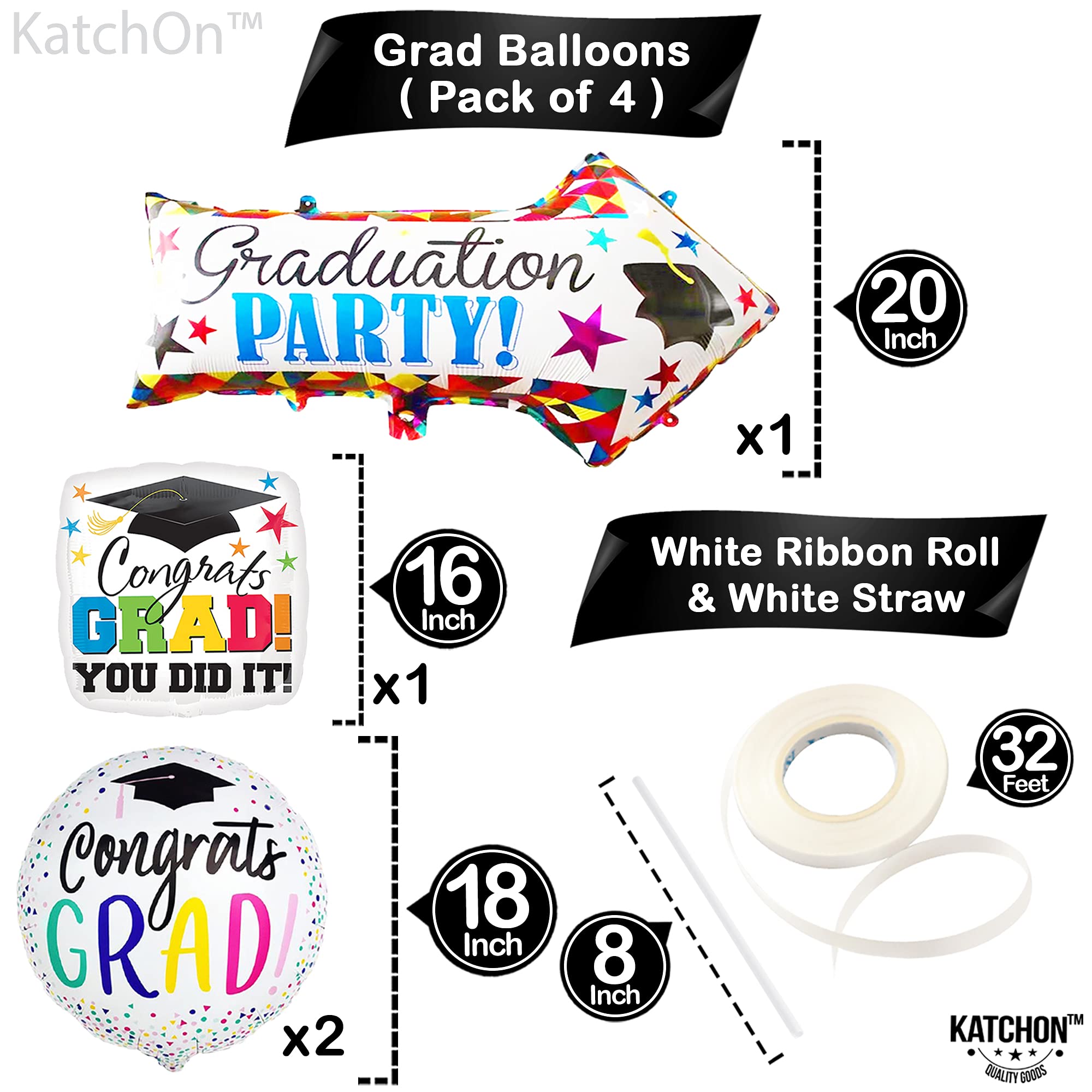 KatchOn 20 Inch Kindergarten Graduation Balloons - Pack of 4 | Class of 2024 Graduation Decorations, Congrats Grad Foil Balloons | Perfect for Kindergarten Graduation Parties, School Celebrations & Photo Backdrops