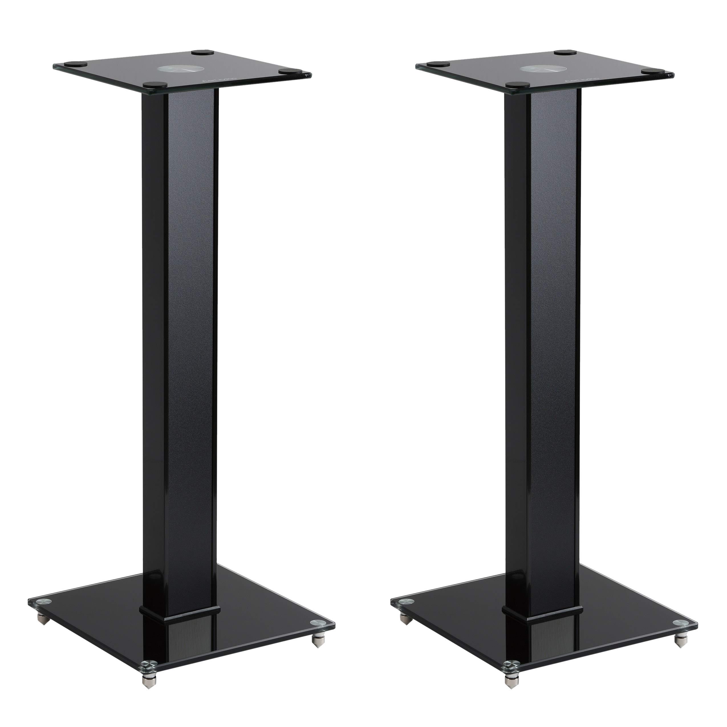CorLiving 29-Inch Black Glass Speaker Stands for Bookshelf Speakers - Heavy Duty Studio Monitor Stands Set of 2 - Perfect for Home Theater, Gaming & Music Listening Setup