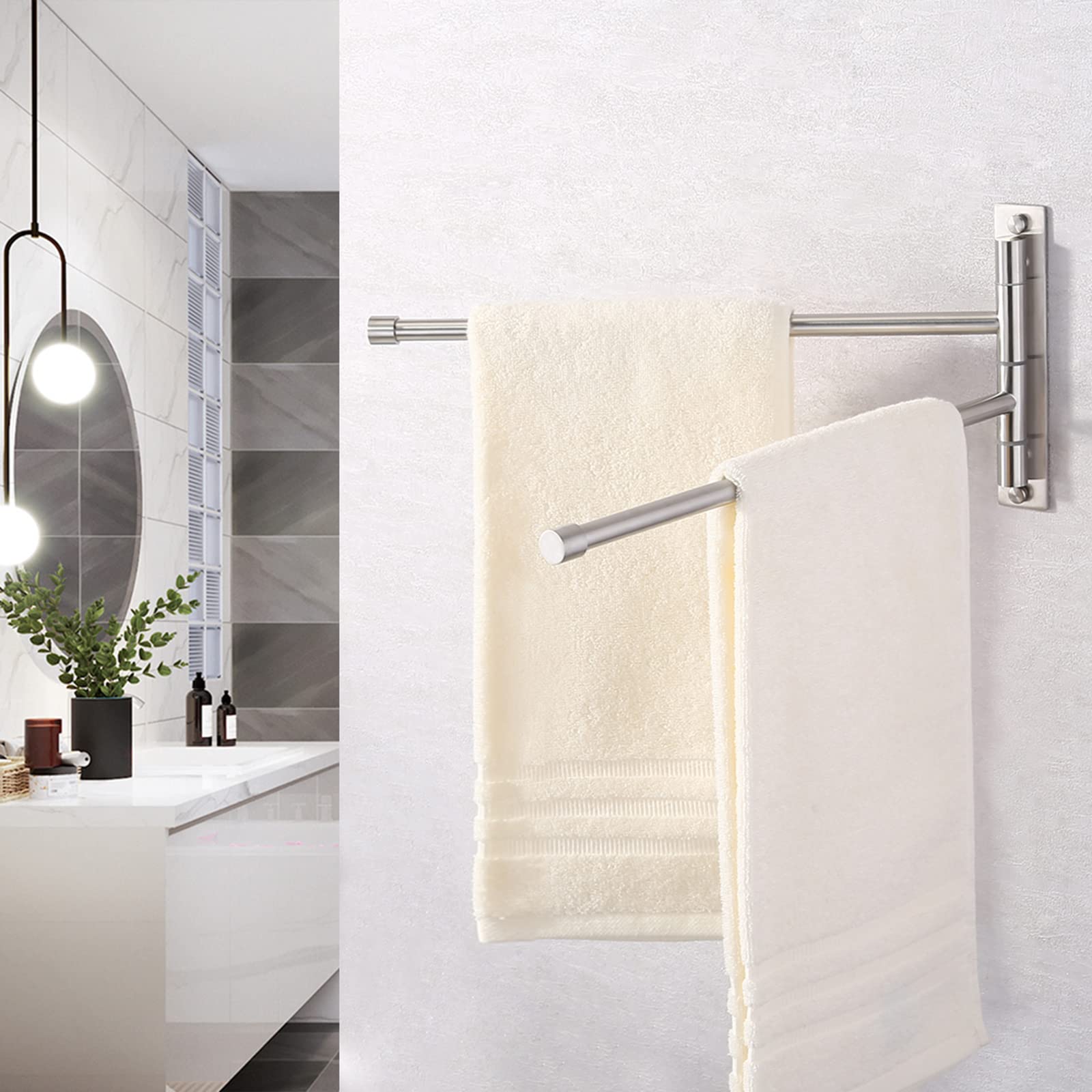 13.8 Inch Swing Mount Towel Bar - 2-Arm Stainless Steel Wall Towel Holder with Brushed Finish (A2102S2-2) | Durable SUS304 for Bathroom, Kitchen & Spa Decor