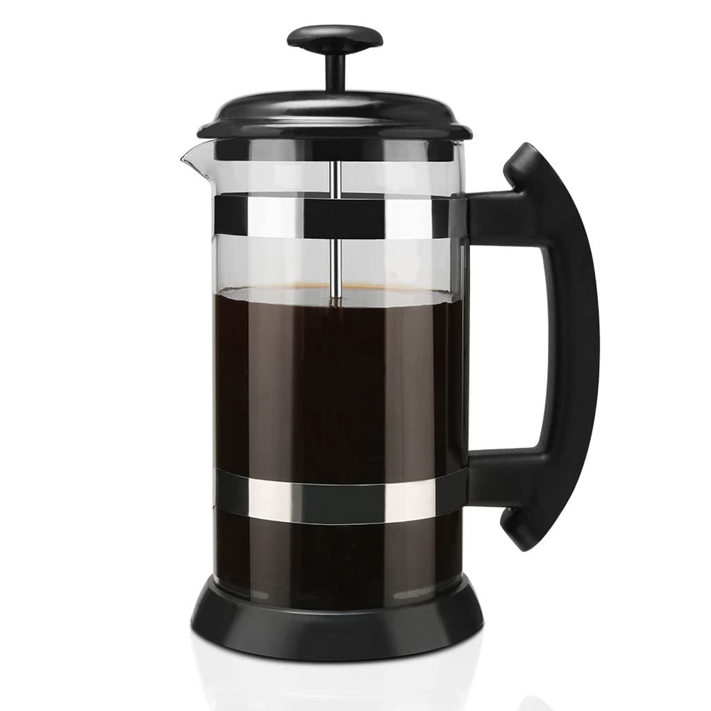 Premium Stainless Steel French Press Coffee & Tea Maker - 34oz Glass Teapot with Plunger Filter for Espresso, Loose Leaf Tea | Ideal for Home, Office & Camping Use (Color: Black)