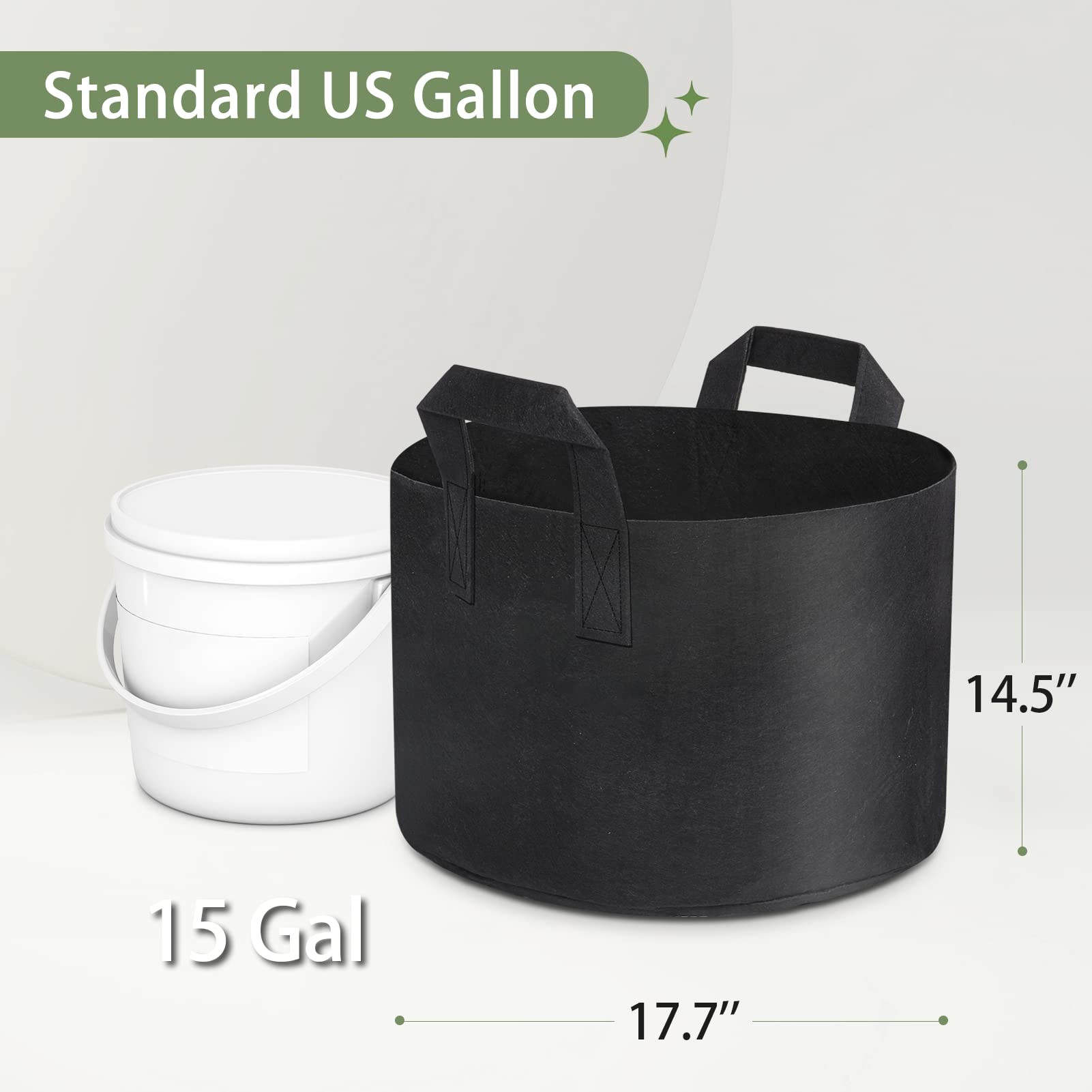 GreatBuddy 15 Gallon Grow Bags 12-Pack - Heavy Duty Fabric Plant Pots with Sturdy Handles & Reinforced Stitching - Includes Free Plant Labels - Ideal for Vegetables, Fruits, Flowers & Indoor/Outdoor Gardening