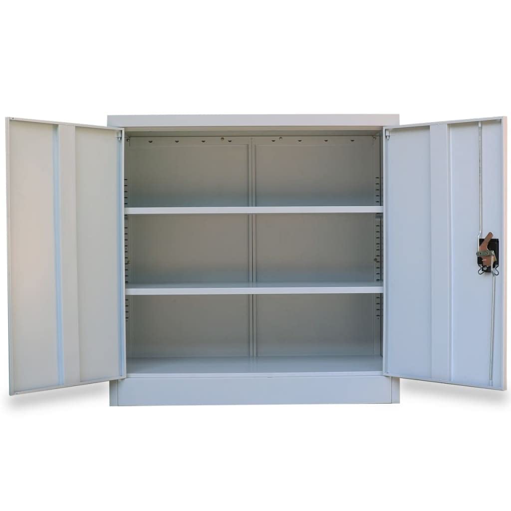 vidaXL Modern Gray Steel Office Cabinet - 2-Door File Storage for Home, Living Room & School - Under Desk Filing Cabinet - Industrial Style for Organized Workspaces