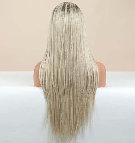 Platinum Blonde Ombre Lace Front Wig - Natural Looking Human Hair Wig for Women | Perfect for Cosplay, Parties & Daily Wear