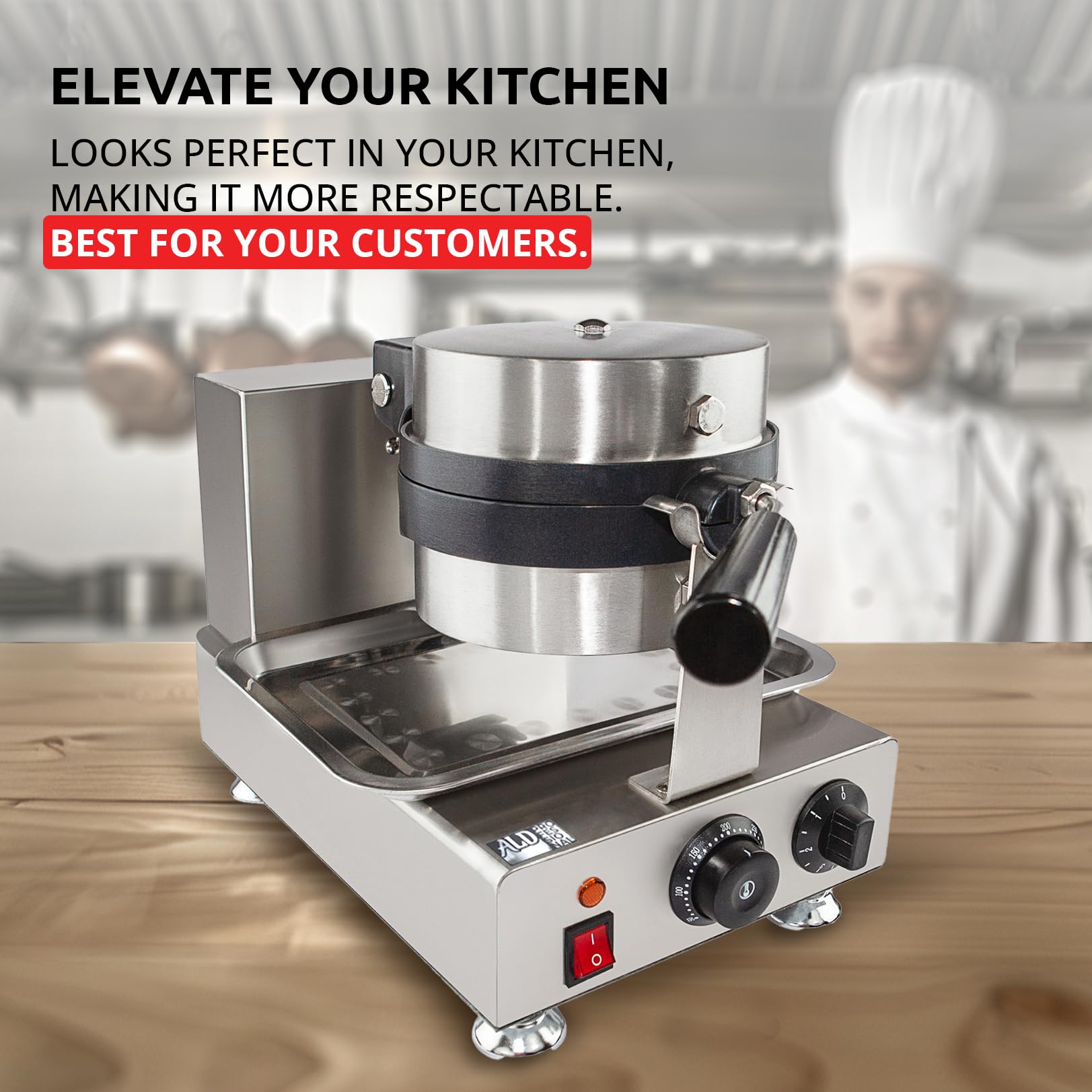 ALDKitchen Belgian Waffle Maker - Thick Round Waffle Iron with 360° Rotating Mechanism & Nonstick Coating - 110V Single Head Waffle Machine for Breakfast, Brunch & Desserts