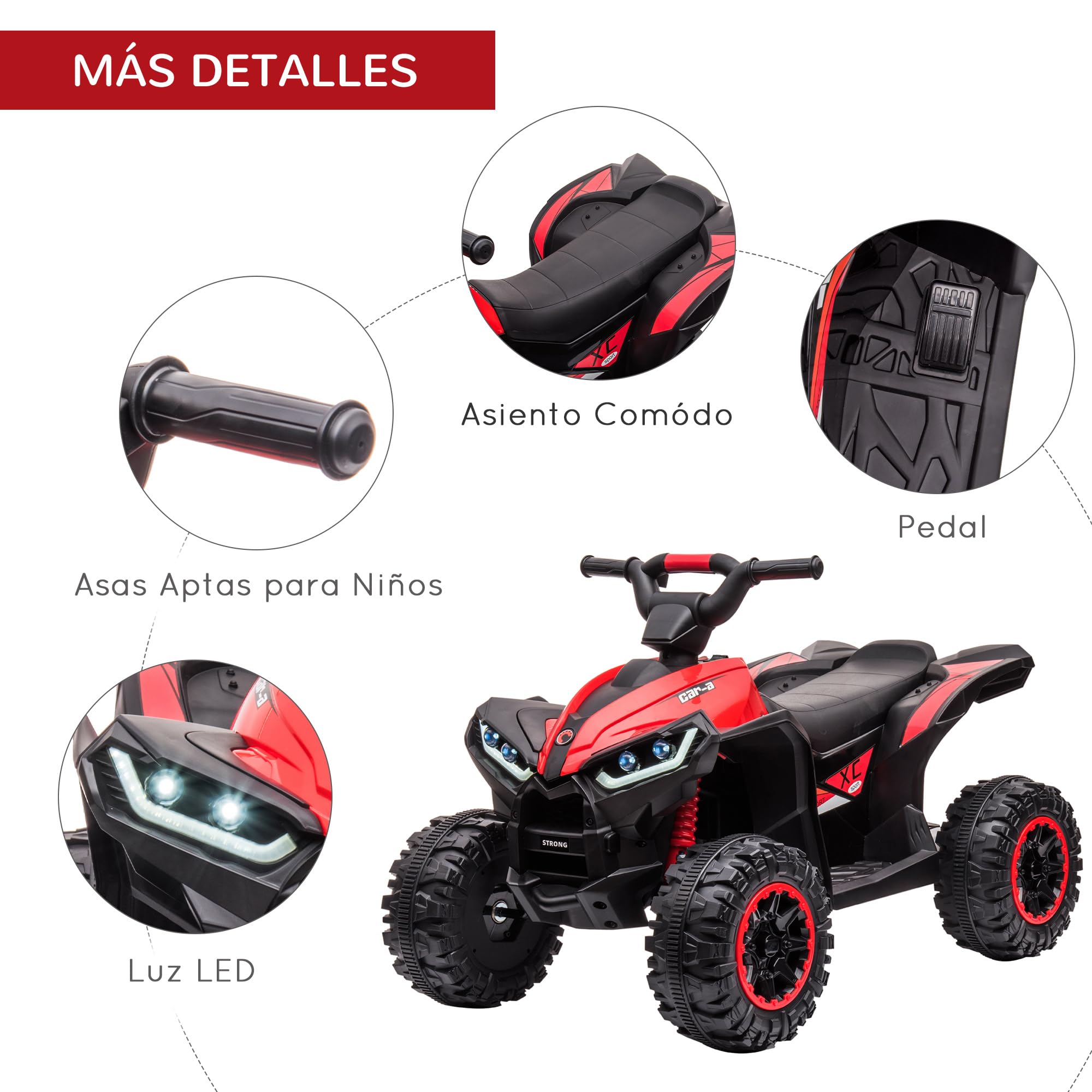 HOMCOM 12V Kids Electric Quad Bike for 3-5 Years Old - 2 Motors, LED Lights, Horn, Music, Adjustable Speed, Forward/Reverse - 83x53x55.5cm Red - Perfect for Outdoor Play, Backyard Riding & Birthday Gifts