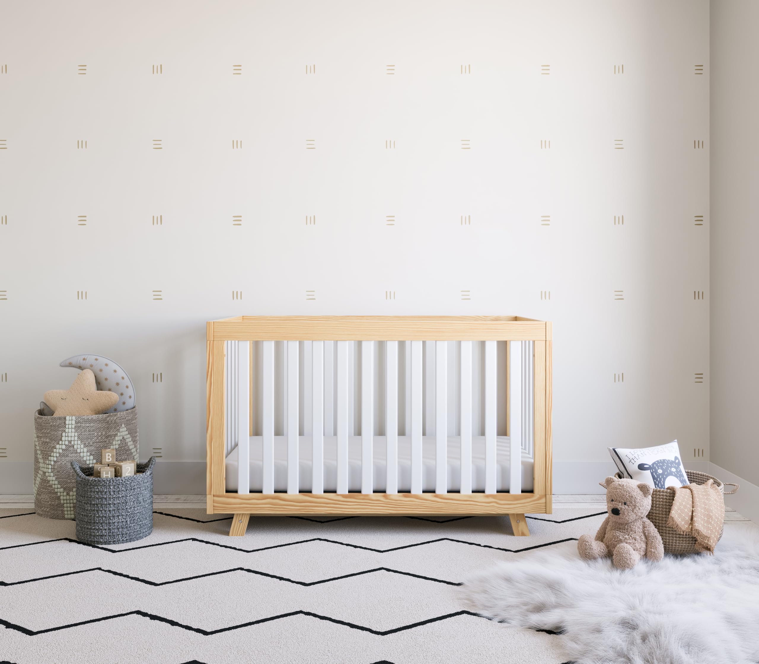 Storkcraft Beckett Convertible Crib - Natural & White Slats | Baby Crib to Toddler Bed & Daybed | Adjustable Mattress Base | Fits Standard Full-Size Crib Mattress | Perfect for Nursery, Bedroom & Guest Room
