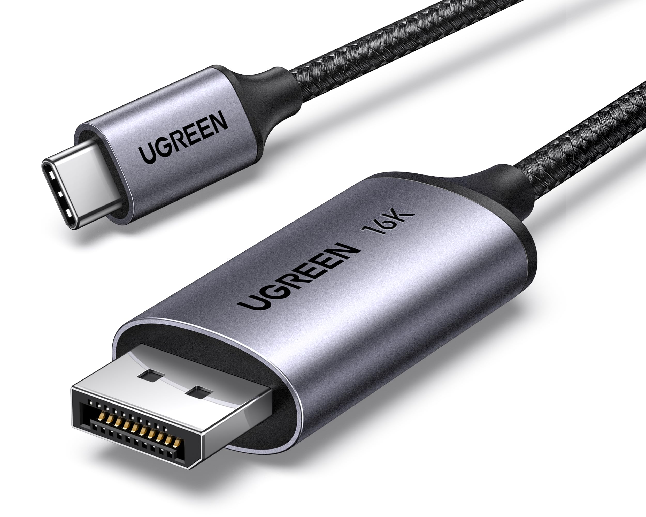 UGREEN USB C to DisplayPort 2.1 Cable 16K@30Hz 8K@120Hz 40Gbps Thunderbolt 4/3 Compatible with MacBook Pro/Air, iPad, iPhone 16/15 Pro Max, Galaxy S25, XPS - 6.6FT Aluminum Braided Cord for 4K/8K/16K Ultra HD Display & Gaming Setup