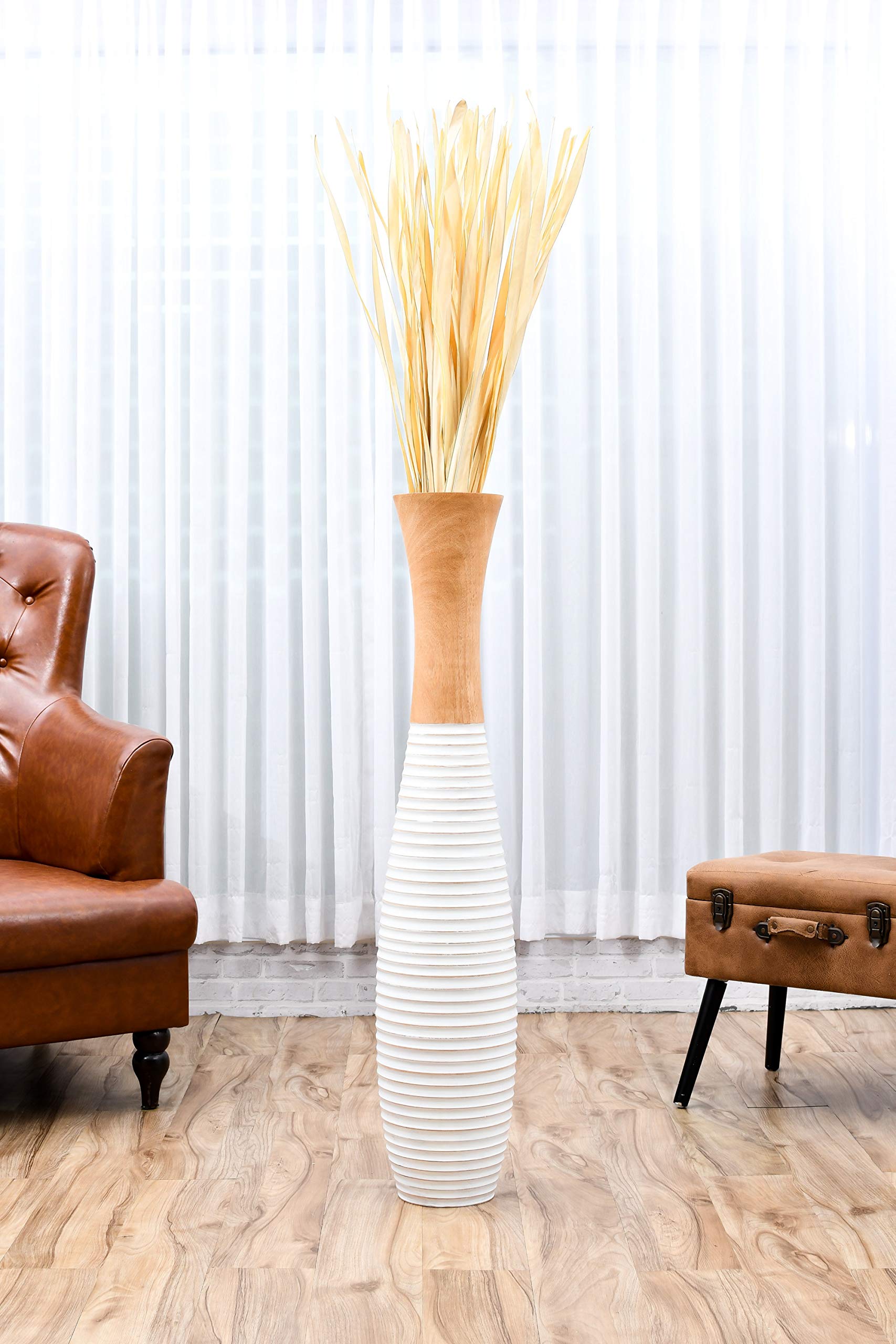 Leewadee 43 Inch Large White Wooden Floor Vase - Farmhouse Home Decor for Flowers, Fake Plants & Pampas Grass | Perfect for Living Room, Entryway & Wedding Decor