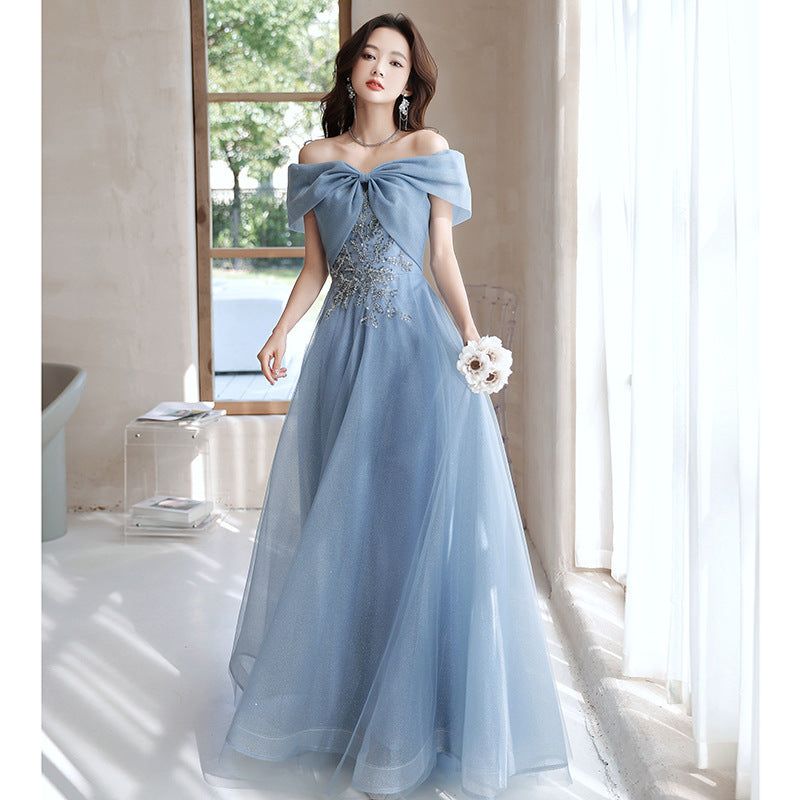 Elegant Off Shoulder Blue Formal Long Prom Dress - Evening Gown for Women Size 72 - Perfect for Homecoming, Wedding Guest & Special Occasions