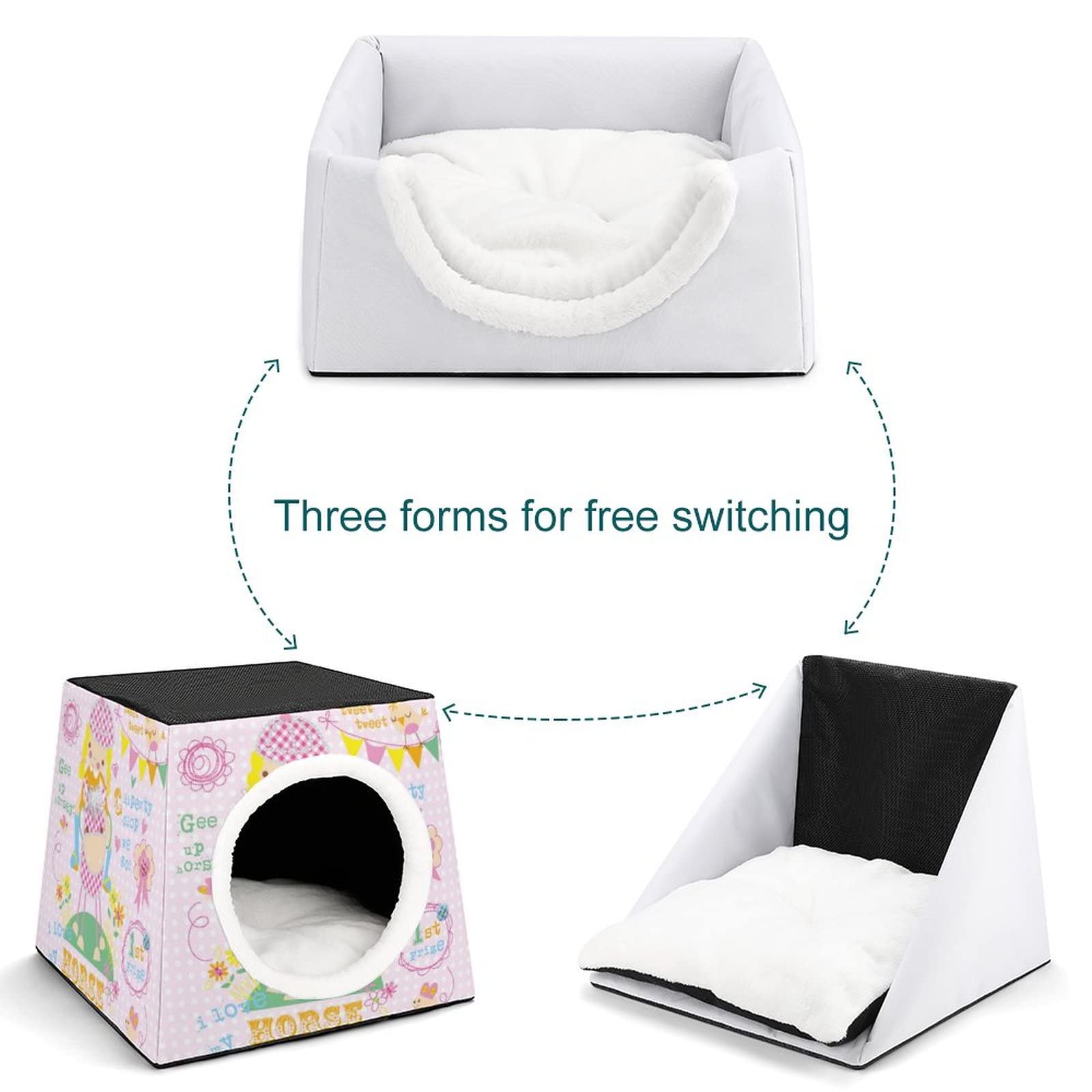 3-in-1 Foldable Cat House with Removable Cushion - Multi-Functional Cat Bed, Sofa & Scratching Post - Pink Pet Furniture for Indoor Cats - Perfect for Playtime, Napping & Lounging in Living Rooms or Bedrooms