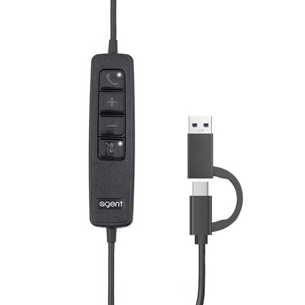 Agent AU40 USB Binaural Headset with Dual Earpiece - Noise Cancelling Microphone & In-Line Call Controls for Office, Call Center & Remote Work