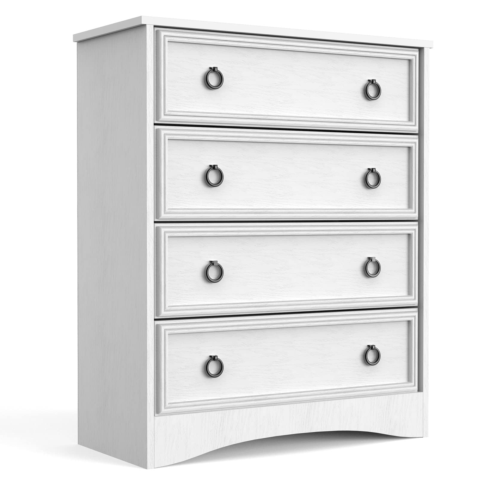 Modern 4-Drawer Dresser for Bedroom - Tall Chest of Drawers with Easy Pull Handles & Textured Borders - White Closet Organizer & Clothing Storage Solution for Living Room, Bedroom, Hallway - Perfect for Small Spaces & Home Organization