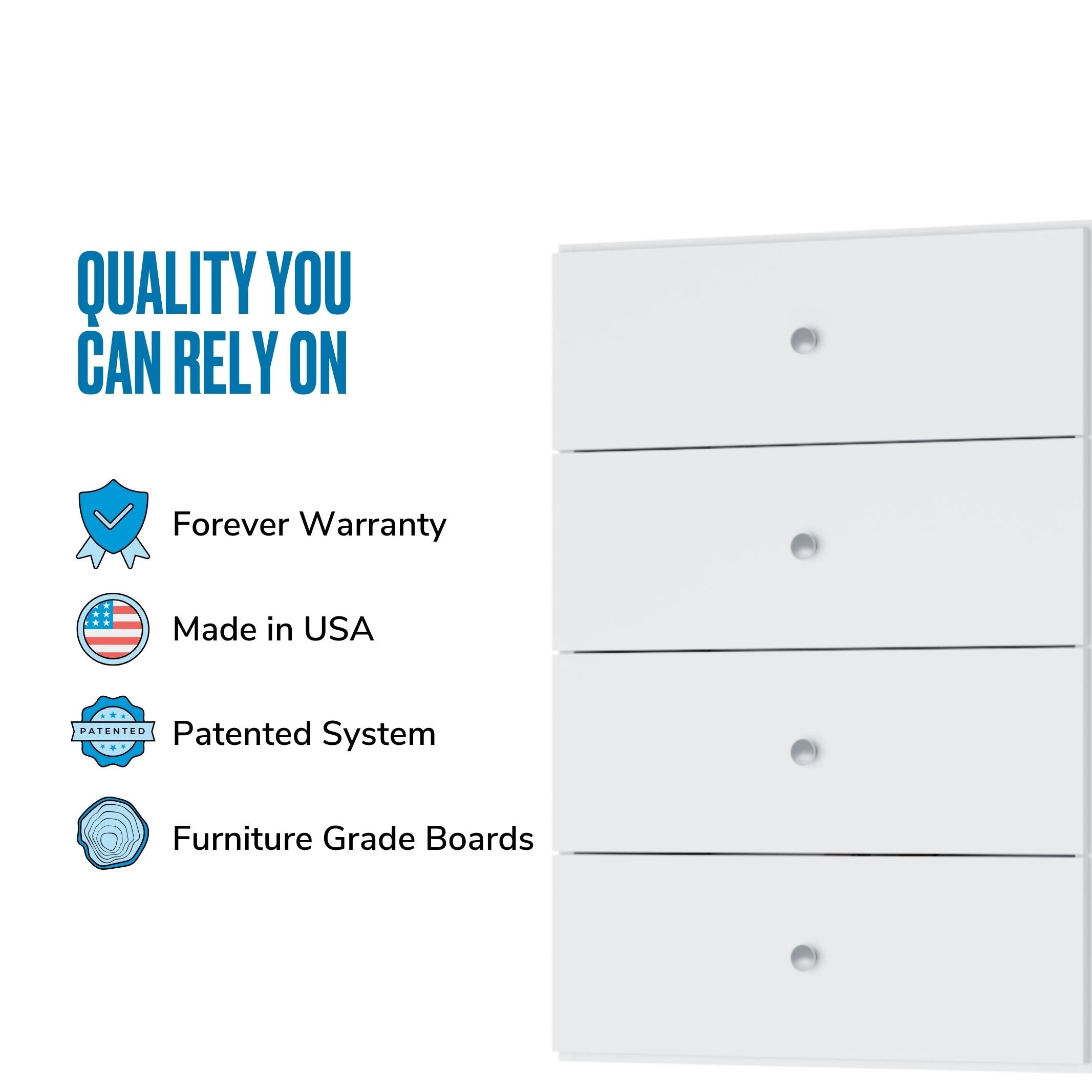 Vista 4 Drawer Short Tower - Compact Storage Cabinet for Office, Bedroom & Closet Organization - Space-Saving Vertical File Cabinet for Documents, Files & Supplies
